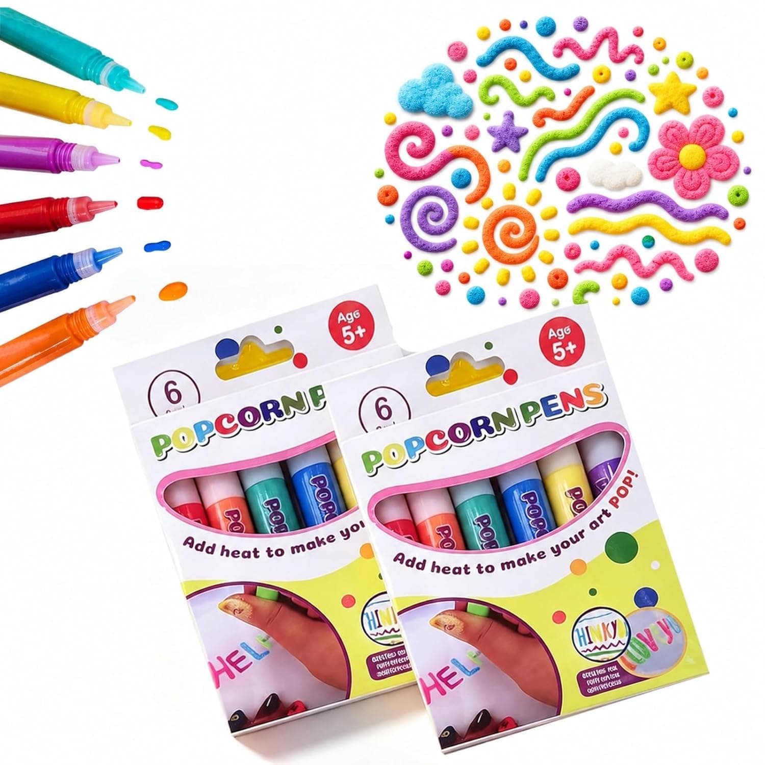 Popcorn Pens, 3D Puffy Art Pens for Kids DIY Bubble Drawing (2 se) | Colorful Craft Pens for Greeting Cards, Creative Painting Supplies for Birthday Projects, Scrapbooking and Fun DIY Artwork