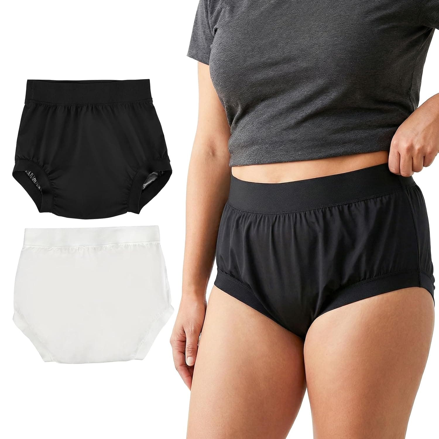 AQX Cloth Diaper Covers Adult Reusable Waterproof Underwear for Incontinence Leak Proof High Waist Plastic Pants Black White 2 Pack XX-Large