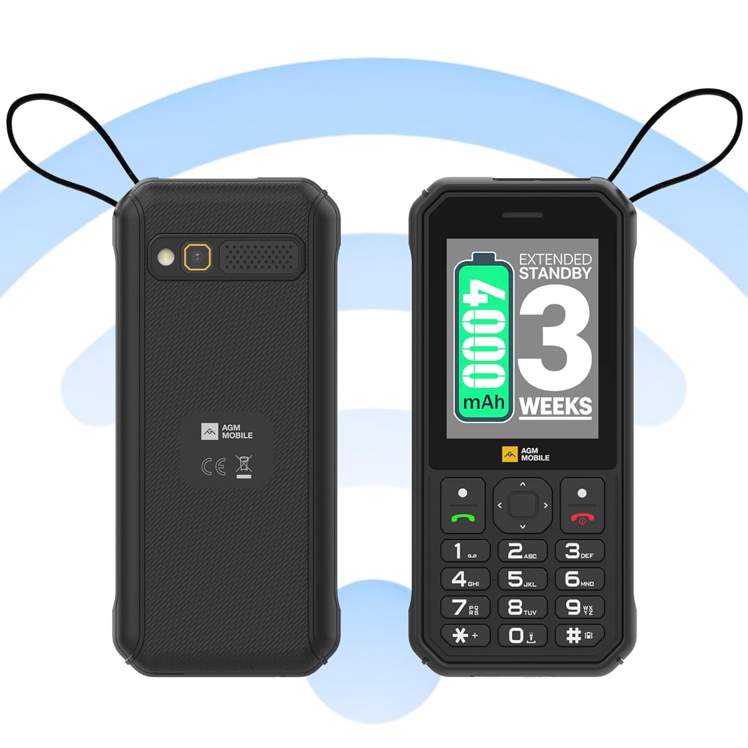 AGM M11 Rugged 4G Feature Phone | IP68 Waterproof, Dual SIM, 4000mAh Battery, Reverse Charging, Built-in Type-C Cable, Emergency Flashlight, 4G Hotspot, Arabic Support, Outdoor Survival Device (black)