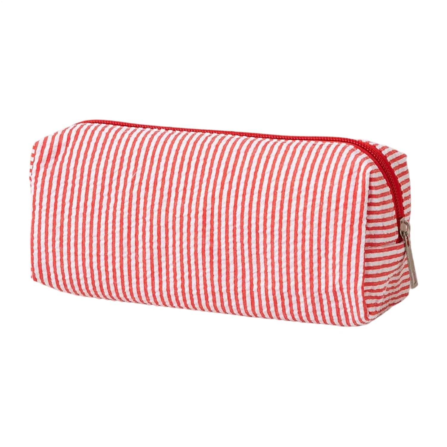 Seersucker Pencil Case | Aesthetic Stripe Pencil Cases Girls | Seersucker Fabric Cosmetic Wash Bags Makeup Pouch | Quilted Cute Pencils Case Pouch Stationery Storage School Supplies for Girls, Boys