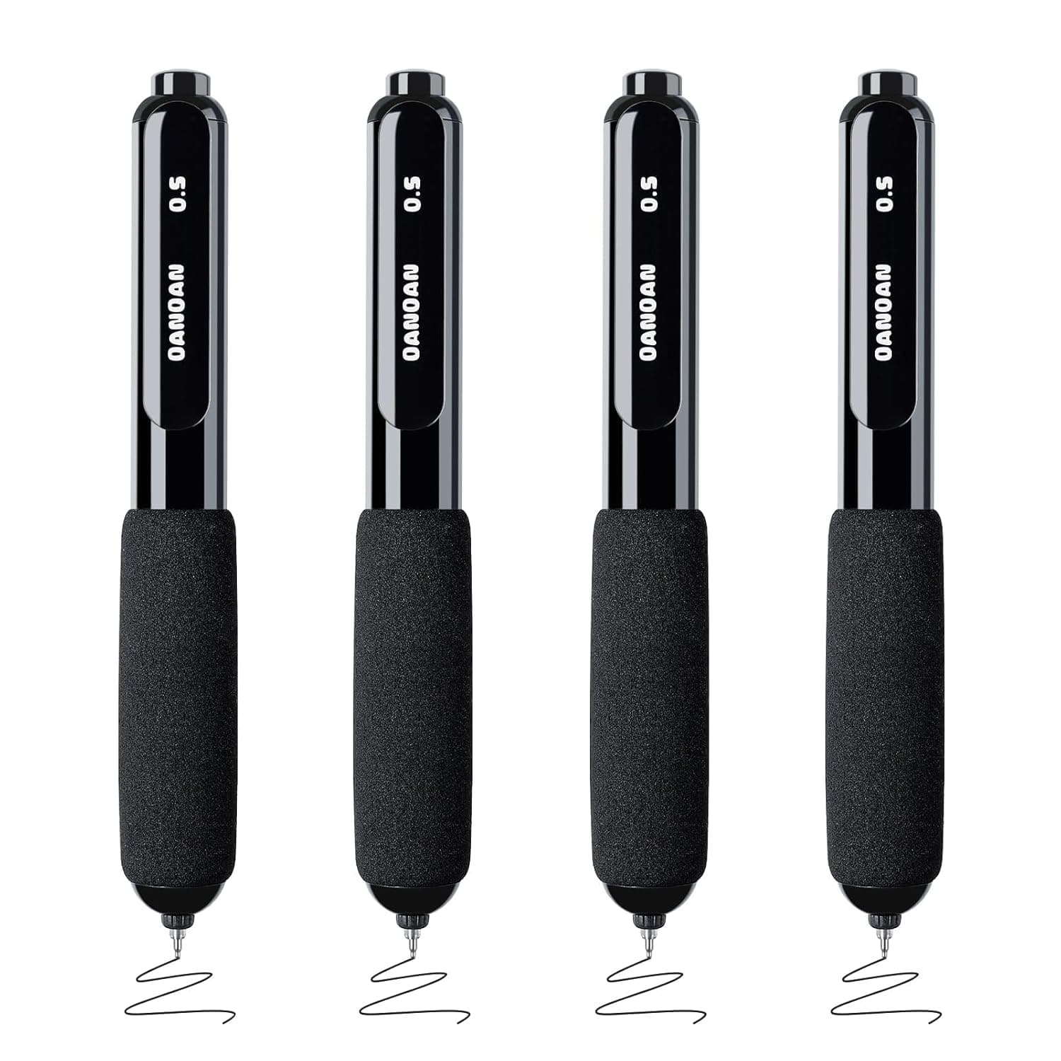 4 Pcs Sponge Cover Retractable Gel Pens, Quick Dry Black 0.5mm Fine Point Pen, Comfortable Grip Smooth Writing for Journaling, School Office Supplies (Black)