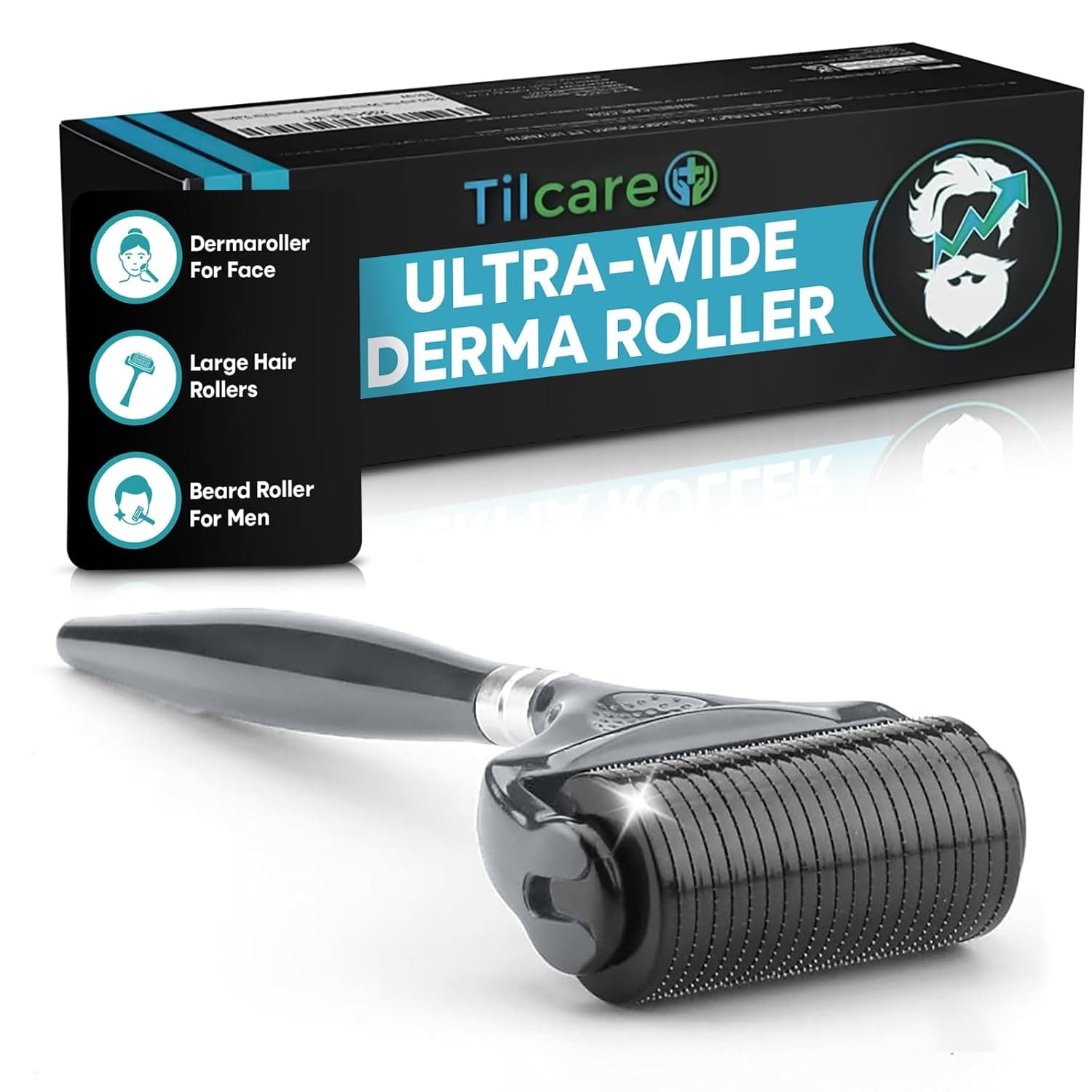 Ultra-Wide Dermaroller for Face - At-Home Microneedling Kit, 0.25 mm Microneedle Roller for Skin Care, Derma roller for Scalp Hair and Beard, Superior to a Microneedling Pen/Derma Pen