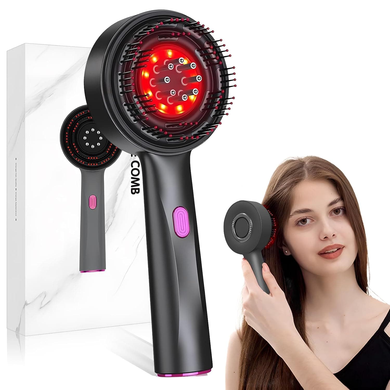 Joyan Scalp Massage Brush, Electric Head Massager with Red Light, Hair Massage Brushes with Hair Oil Dispenser, IPX7 Waterproof, Scalp Massager with 3 Modes, for Relaxation, Hair Care