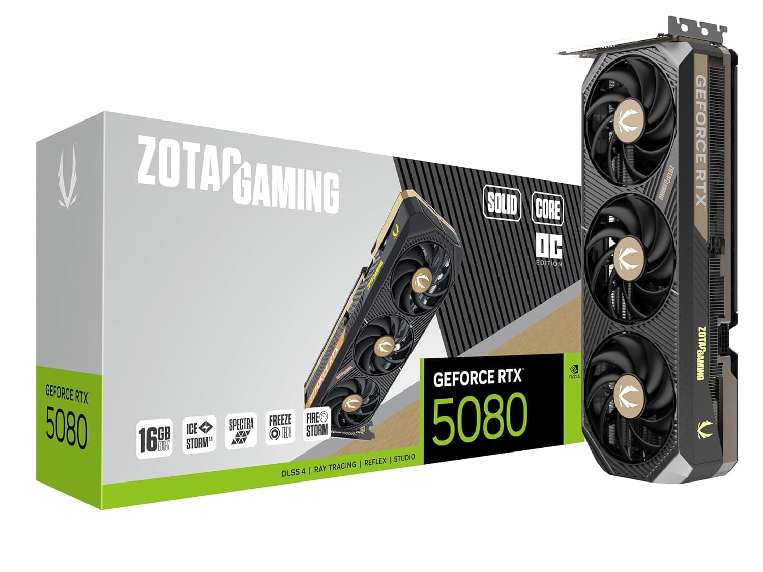 ZOTAC Gaming GeForce RTX 5080 Solid CORE OC DLSS 4 16GB GDDR7 256-bit 30 Gbps PCIE 5.0 Gaming Graphics Card, IceStorm 3.0 Advanced Cooling, Spectra RGB Lighting, ZT-B50800J2-10P