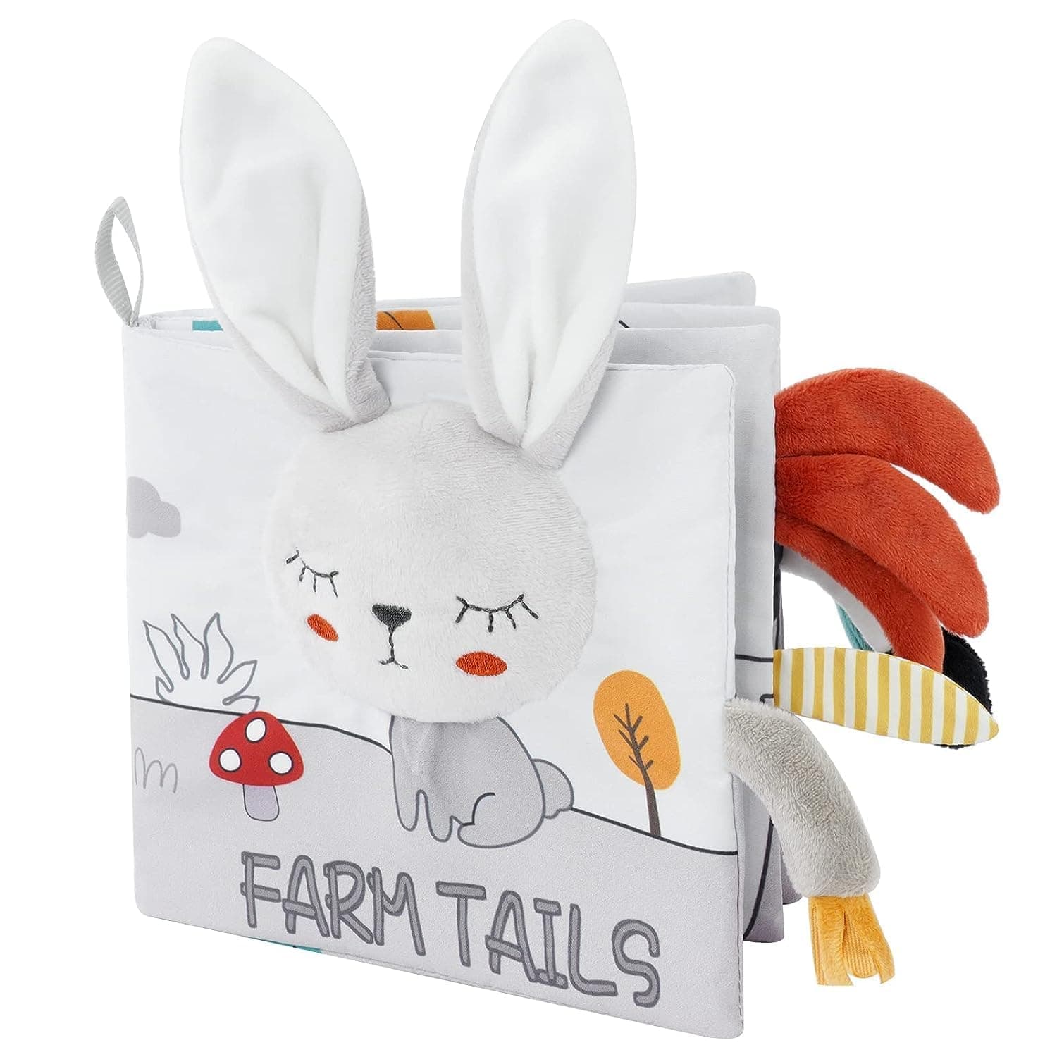 ALMEKAQUZ Gray and White Patterned Rabbit Cloth Book, 3D Touch Feel High Contrast Baby Books Toys for 0-12 Months,Developing Three-dimensional Cognition,Soft Touch and Feel Crinkle Rabbit Book