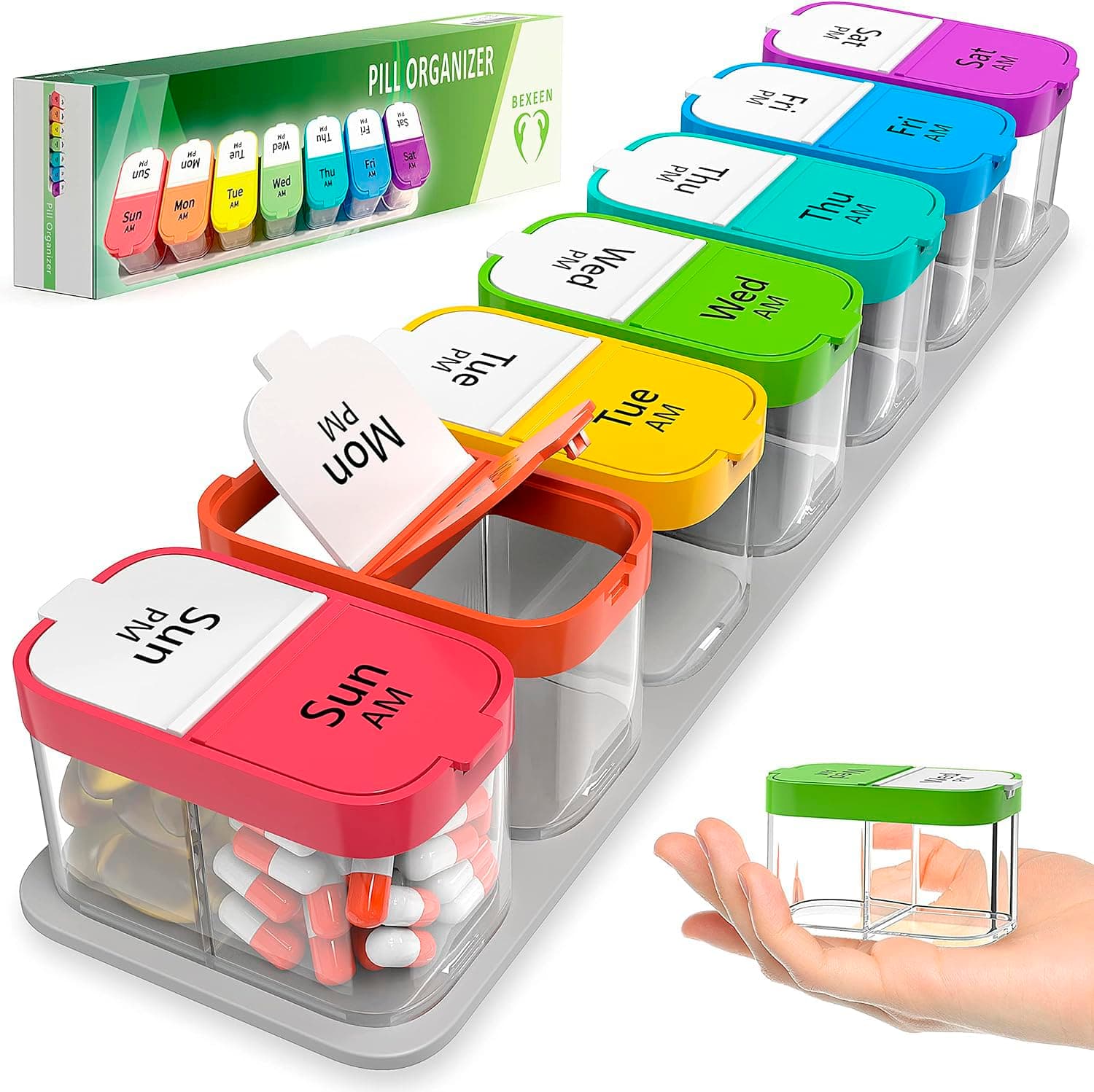 BEXEEN Extra Large Weekly Pill Organizer - XL Daily Pill Box - 7 Day Am Pm Jumbo Pill Case/Container for Supplements Big Pill Holder Twice A Day Oversized Daily Medicine Organizer for Vitamins