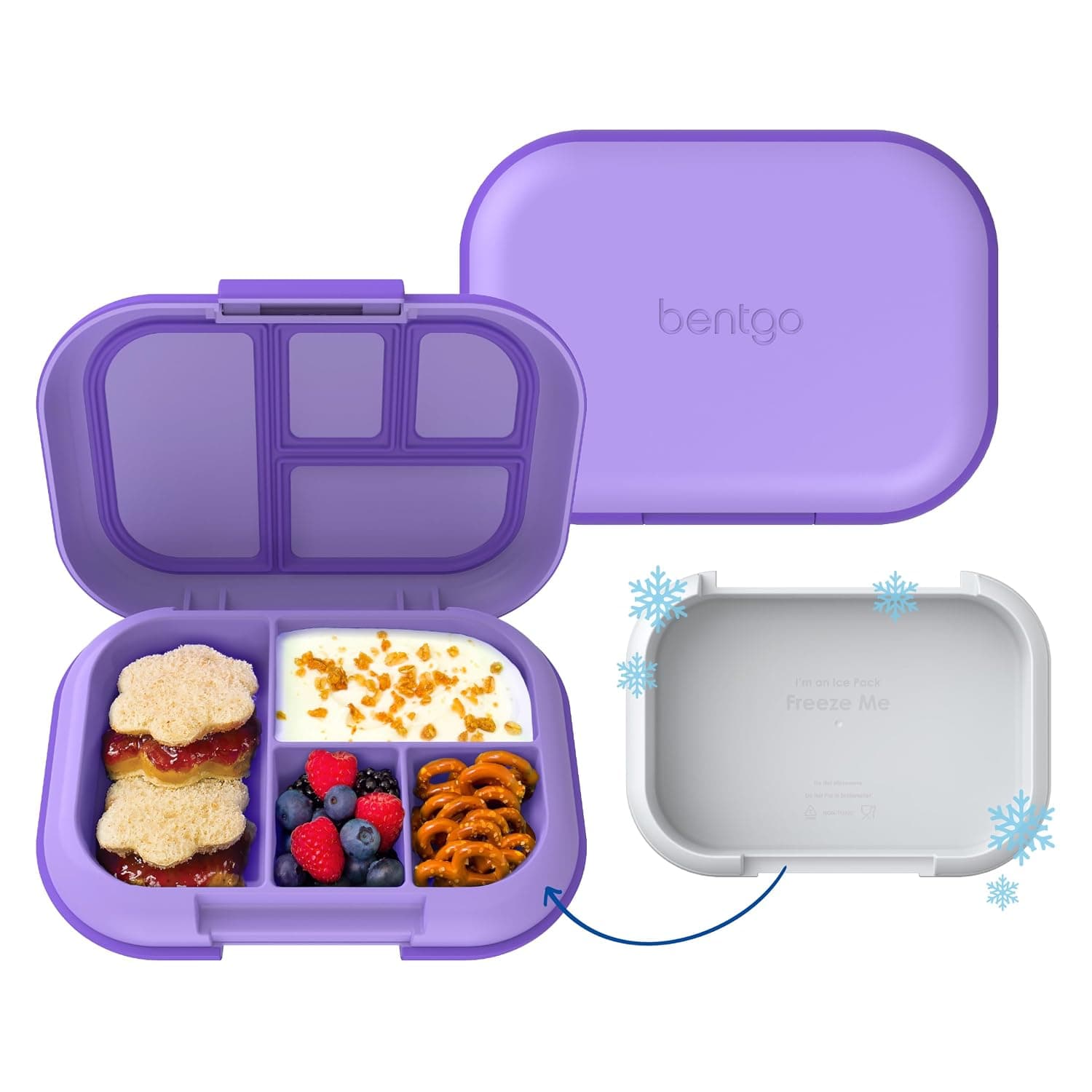 Bentgo® Kids Chill Lunch Box - Leak-Proof Bento Box with Removable Ice Pack & 4 Compartments for On-the-Go Meals - Microwave & Dishwasher Safe, Patented Design, 2-Year Warranty (Purple)