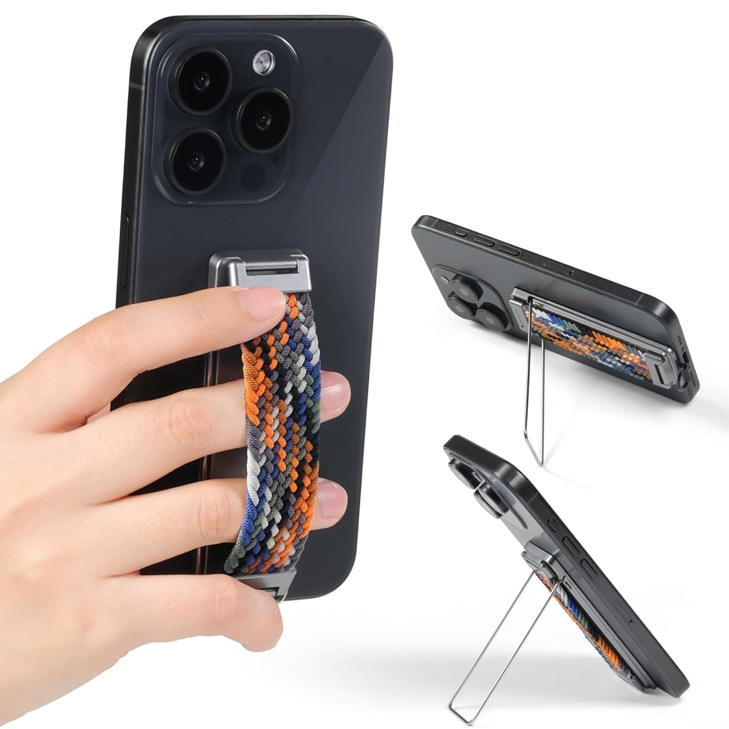 X spring Phone Strap Grip Holder, Elastic Finger Strap with Aluminum Alloy Base for Secure Phone Grip, Anti-Slip Phone Holder for Smartphones and Mini Tablets