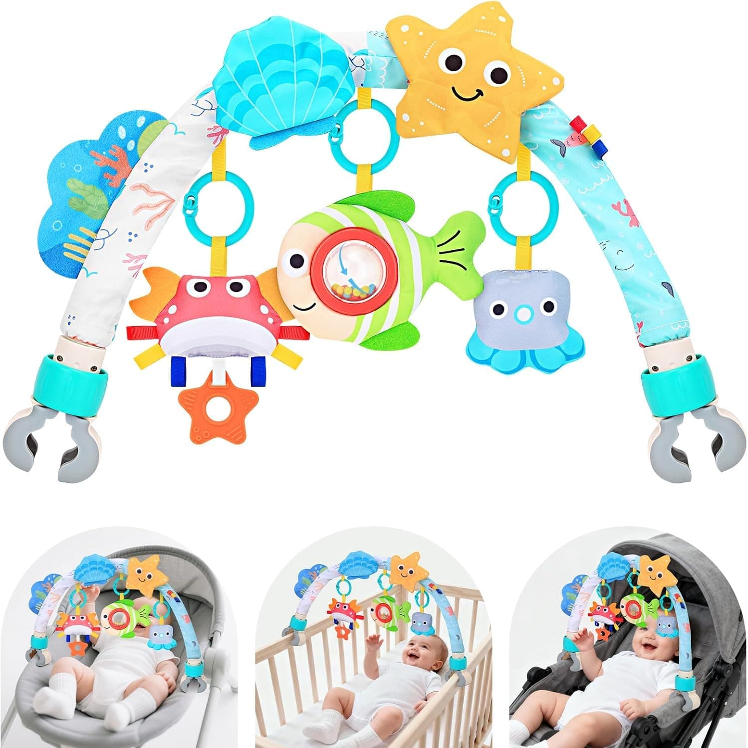 Car Seat Toys, Baby Stroller Arch Toy, Adjustable Arch Stroller Toy with Hanging Sensory Activity toys, Fits on Baby Bouncer, Bassinet, Stroller, Crib for Boy Girl