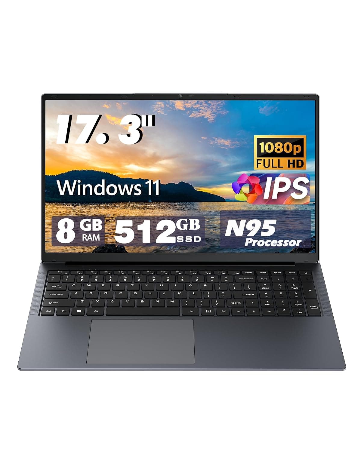 17 inch Laptop Computers,12th Generation Processor N95 4C 4T(Up to 3.4Ghz),8GB DDR4 RAM 512GB SSD,1920*1080,10000mAh Large Battery,Type-C(Data), WiFi5,BT,RJ45,Dual Stereo Speakers, Backlit Keyboard