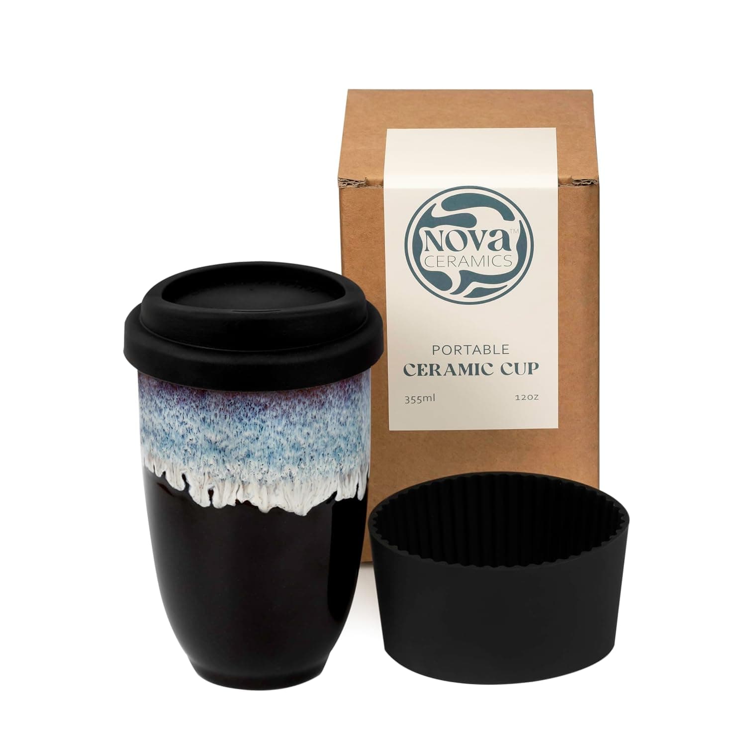 NOVA CERAMICS Travel Mug - Ceramic Travel Mug With Lid – Travel Coffee Mug Unique To Go Coffee Cup – Microwave & Dishwasher Safe Coffee Tumbler - Gifts For Women Men Him Her – 12oz - Monsoon