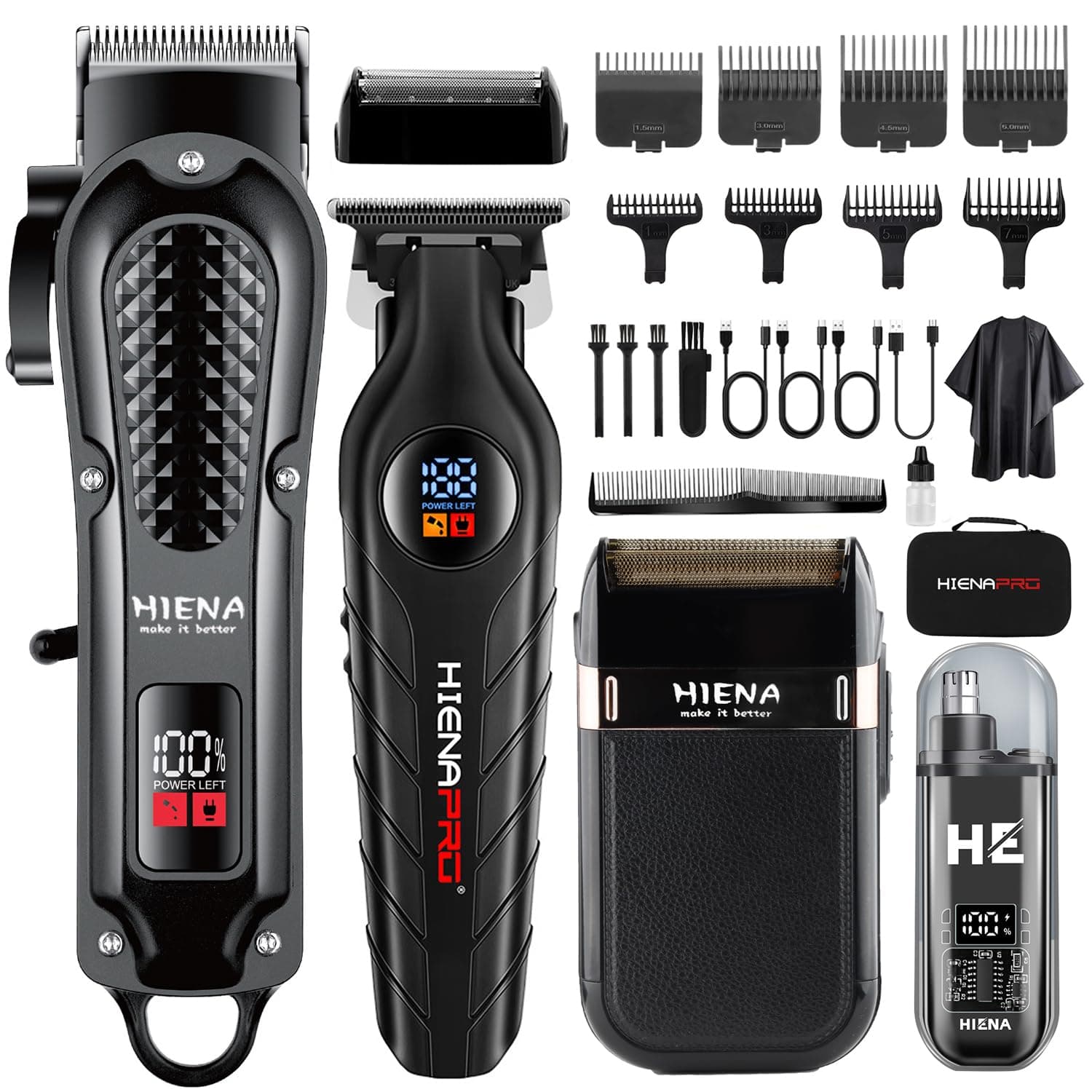 ماكينة حلاقة الشعر الاحترافية اللاسلكية للرجال من هينا برو، ماكينة تشذيب اللحية والحلاقة الكهربائية وتشذيب شعر الانف، مجموعة حلاقة قابلة لاعادة الشحن