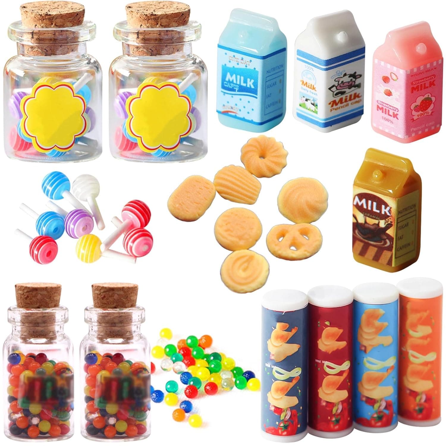 19 Pieces Miniature Food Drink, 1:12 Scale Dolls House Food Accessories, Mini Food Drink, Miniature Kitchen Accessories, Mini Pretend Play Foods Set, for Barbie Doll House