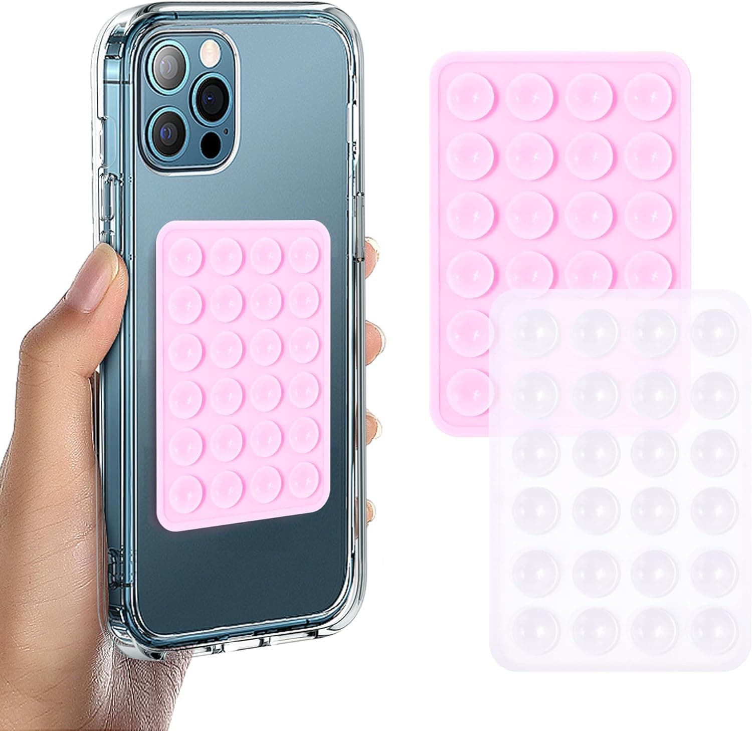 2Pcs Suction Phone Case Mount, Silicone Phone Suction Grip Compatible with iPhone and Android Cases, Anti-Slip Hands-Free Mobile Accessory Holder, Sticky Phone Grip for Tiktok Videos and Selfies