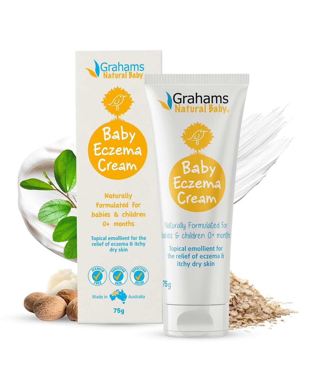 Grahams Natural Baby Eczema Cream for 0-12yrs | Dry Skin, Itch Relief, Redness & Rash Moisturising Lotion | Colloidal Oatmeal & Shea Butter | Clinically Proven | Steroid-Free, Fragrance-Free (75g)