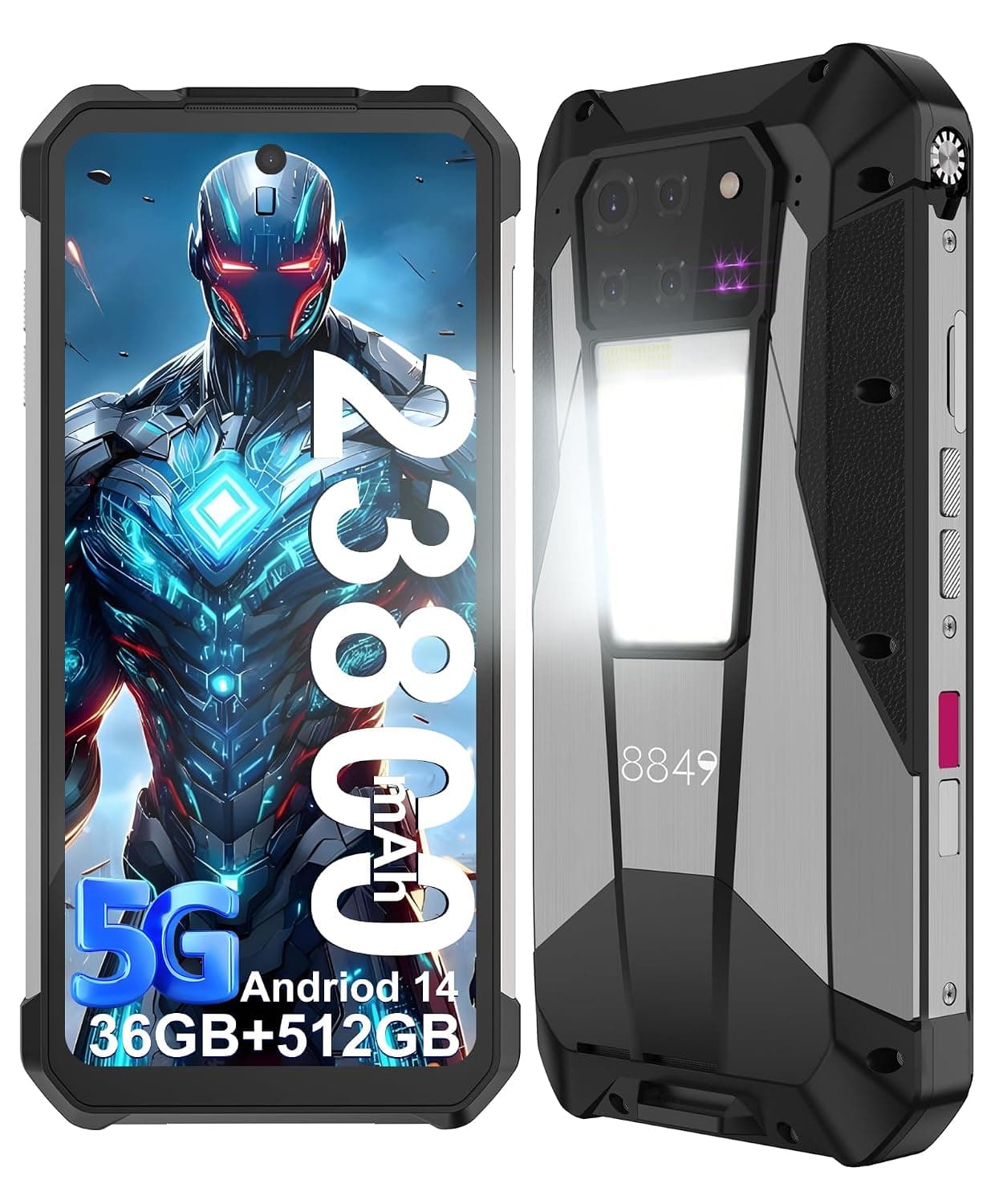 8849 Tank 3 Pro Rugged Smartphone 2024, 23800mAh Rugged Projector Phone 97dB Loud Speaker, 36GB+512GB Dual Sim 5G Android 14 Unlocked Mobile Cell Phones 6.79" Big Screen, Camping Light/2TB Expand/OTG