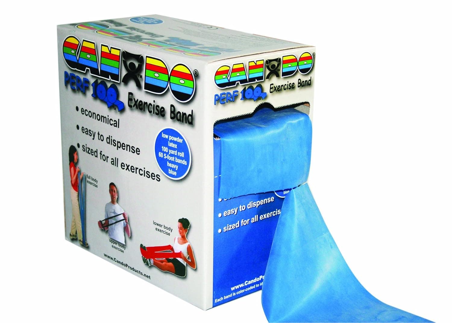 CanDo Perf 100 Low Powder Exercise Band, 100 yard with perforations, Blue: Heavy
