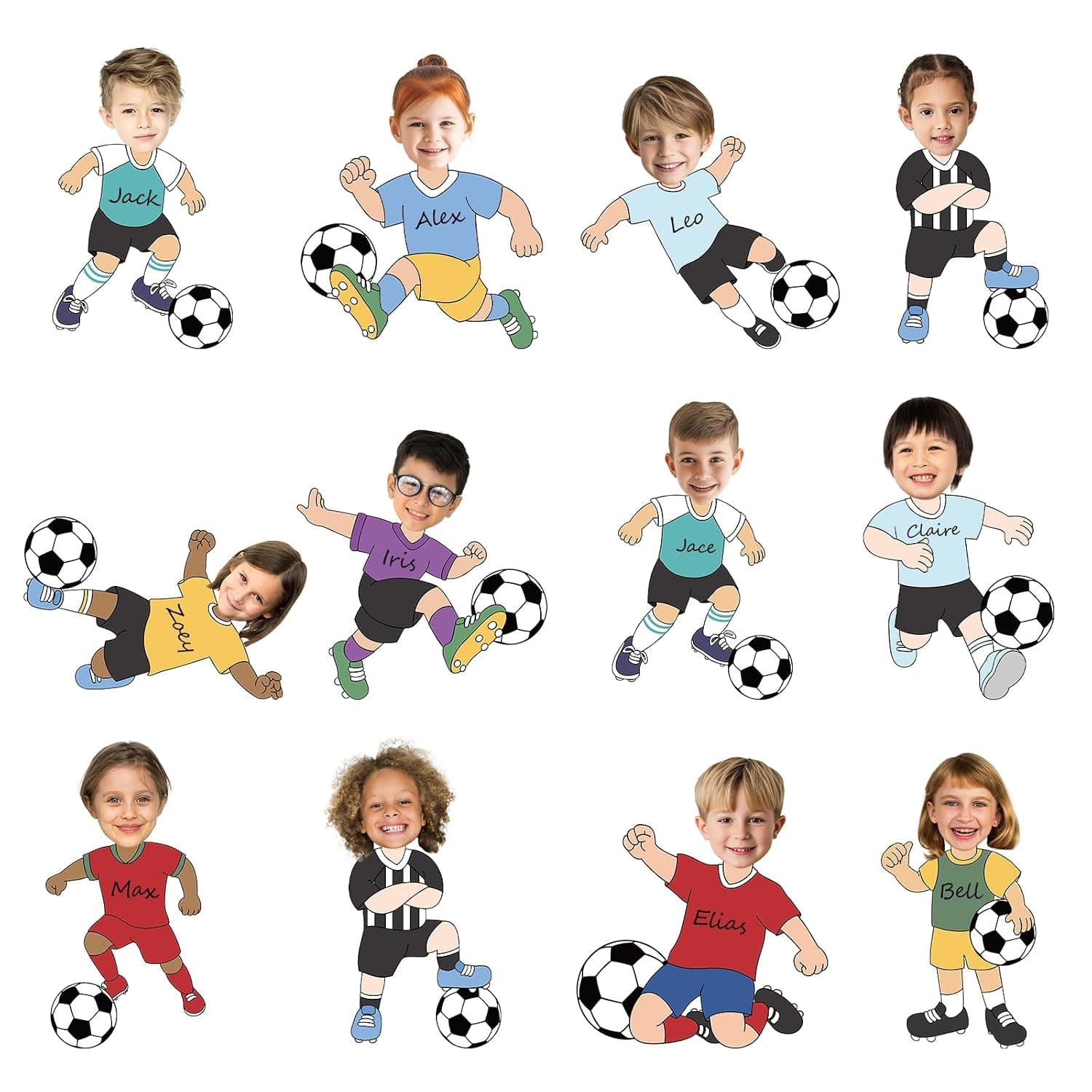 OBUSATT 60 Pcs Soccer Player Theme Cutouts Soccer Bulletin Board Decorations Sports Paper Cut-Outs Classroom Decor for Boy Girl Back to School Classroom DIY Craft Photo Student Preschool Wall Supplies