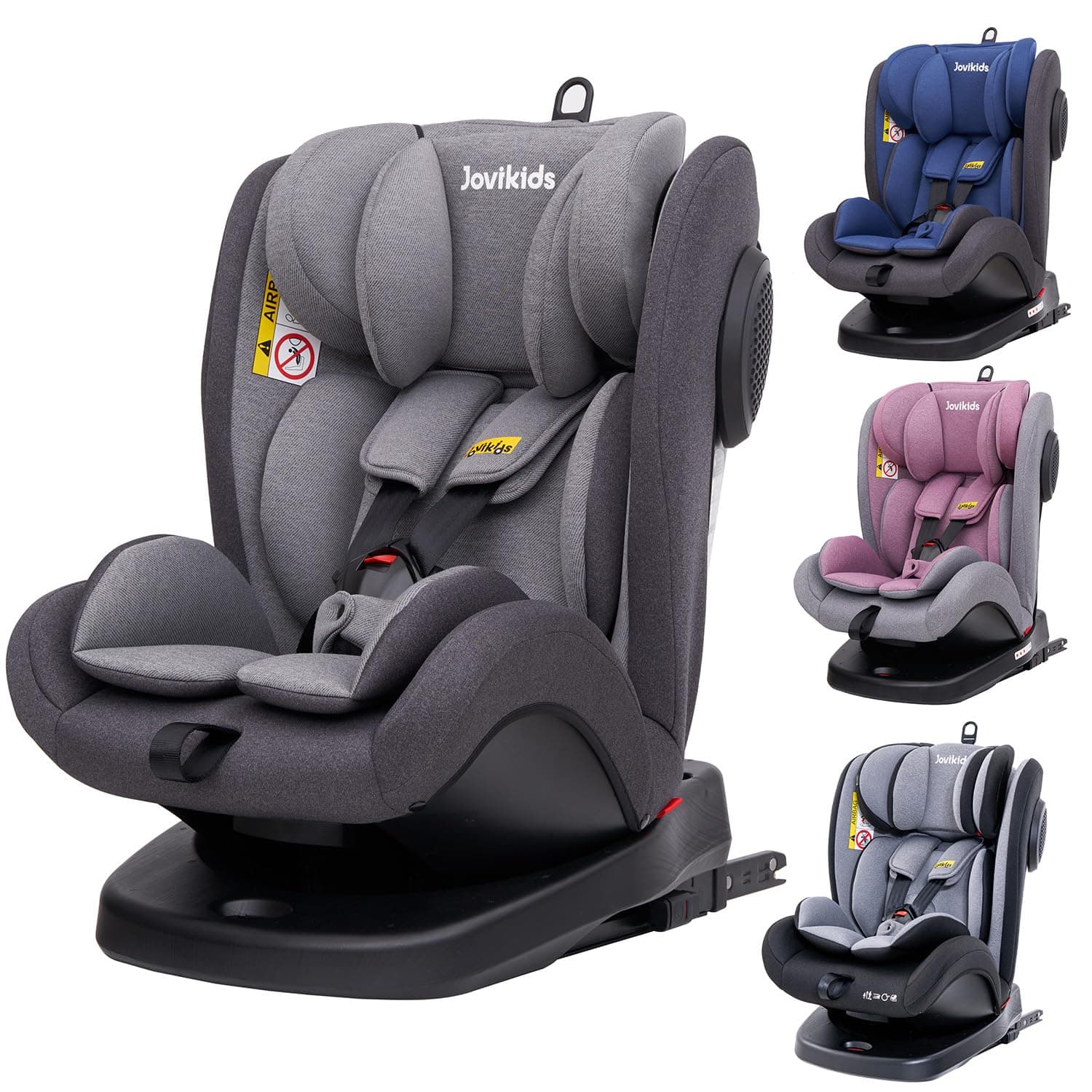 Jovikids Safety Baby Car Seat with Isofix and Top Tether, 360 Degree Swivel Child Car Seat for Group 0/1/2/3, 0-12 Years Old, ECE R44/04, Black