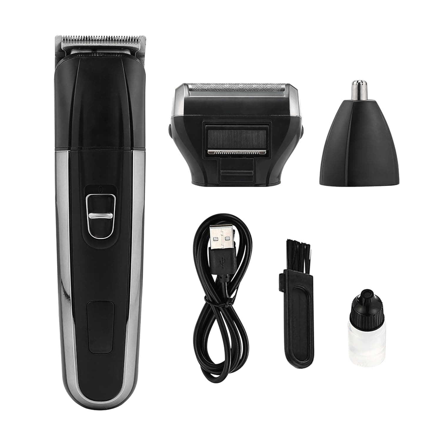 Lawazim 3 IN 1 Multifunction Portable Rechargeable Shaver - Electric Grooming Kit with Foil Shaver, Nose Trimmer, and Hair Clipper Head - Ideal for Beard, Face, Nose & Ear Hair, and Travel Use for Men