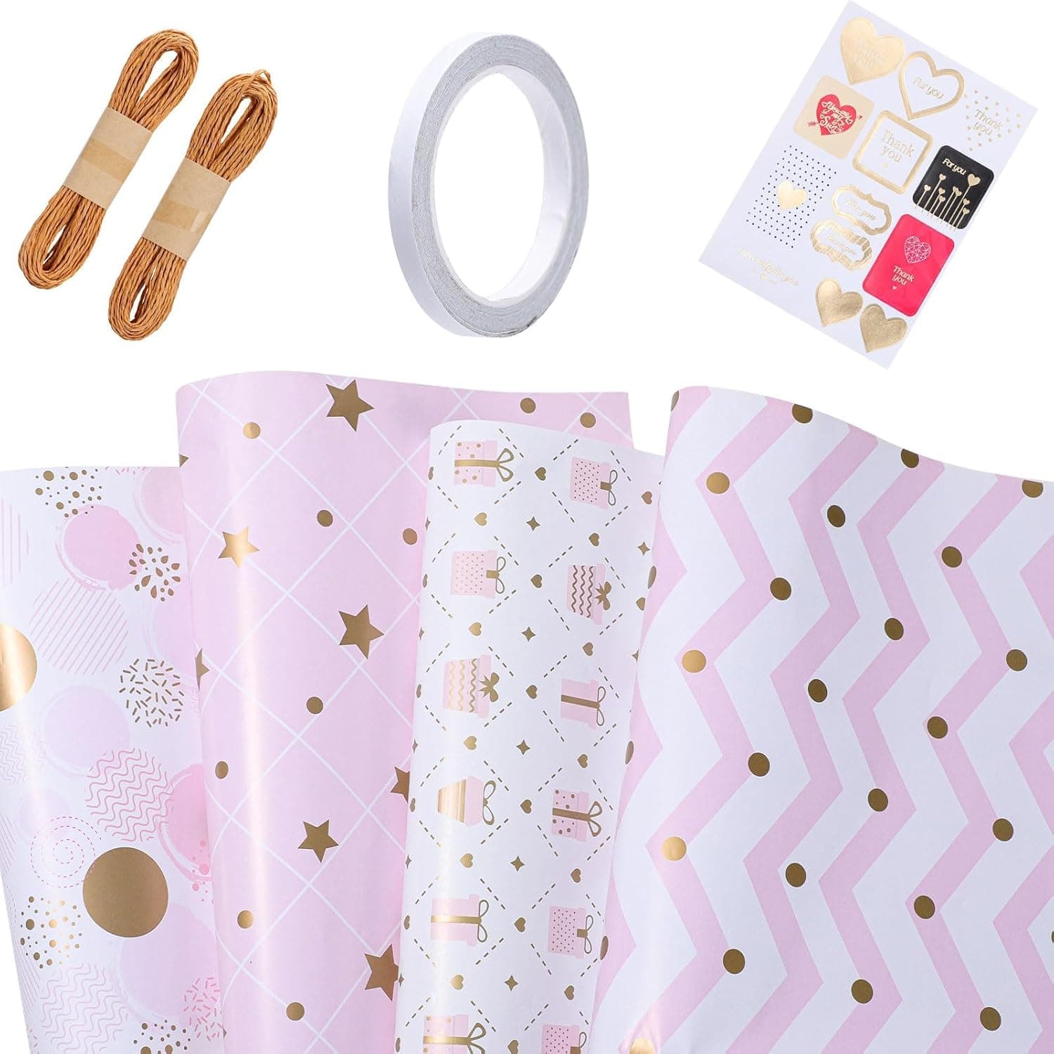 4 Rolls Pink Wrapping Paper (19.7 x 27.6inch, Pink-A) - Premium DIY Gift Wrap for Girls’ Birthdays, Valentine’s Day, Parties & Weddings
