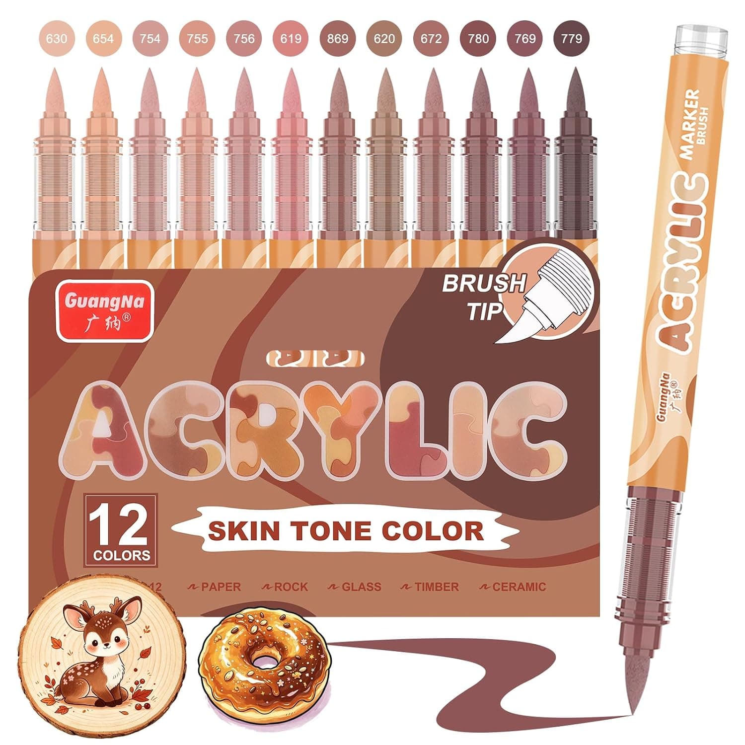 Funnasting Acrylic Pens, 12 Brown Tones Per Colour Series Acrylic Marker Set for Rock Painting, Glass, Cups, Wood, Metal, DIY Craft Making | Acrylic pen set for stone painting, glass, cup, wood, metal, DIY craft production