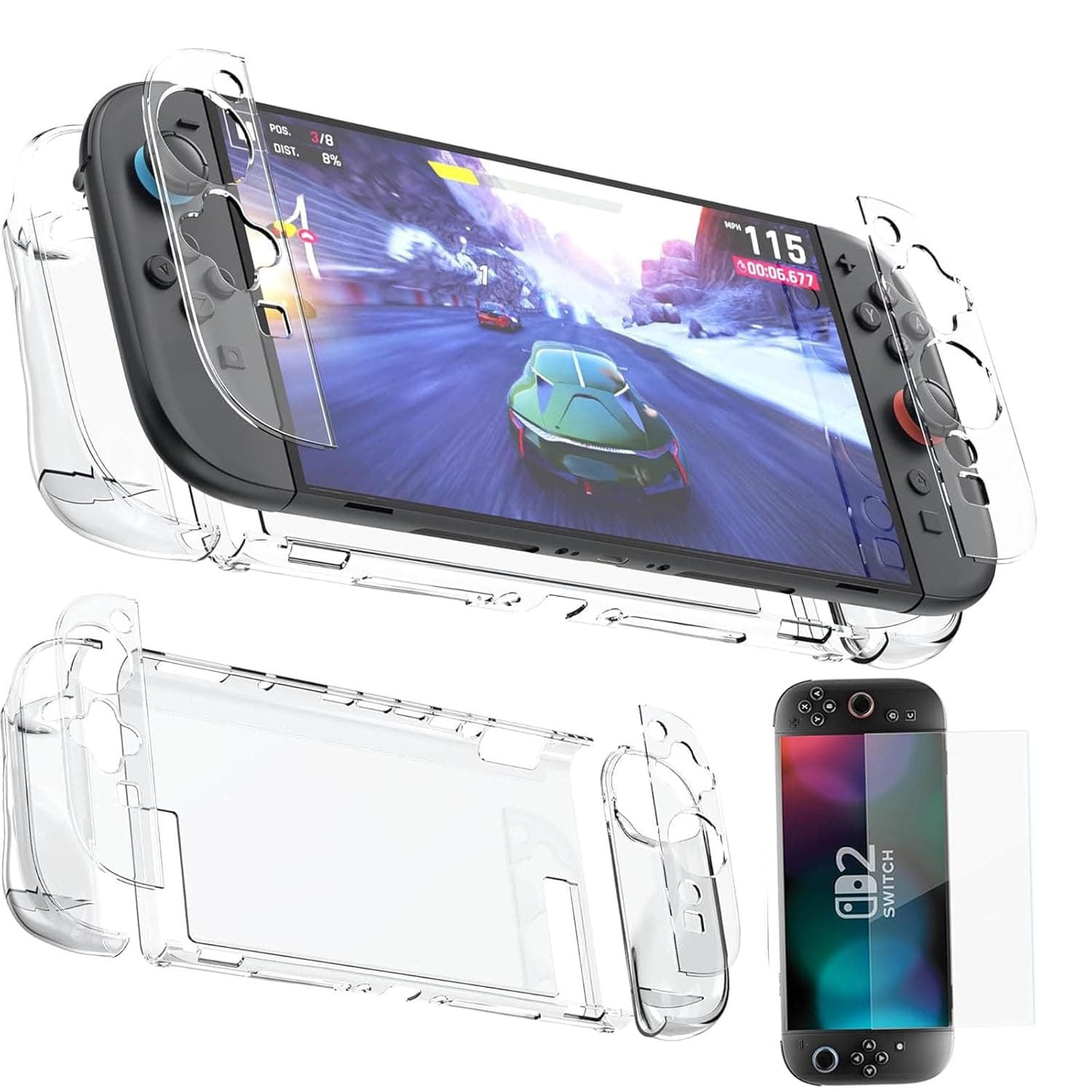 [1+1] Dockable Case for Nin-tendo Switch 2 with Screen Protector, Slim Clear Dockable Joy-Con Cover and Hard PC Protective Case, Shock-Absorption, Anti-Scratch (Transparent)