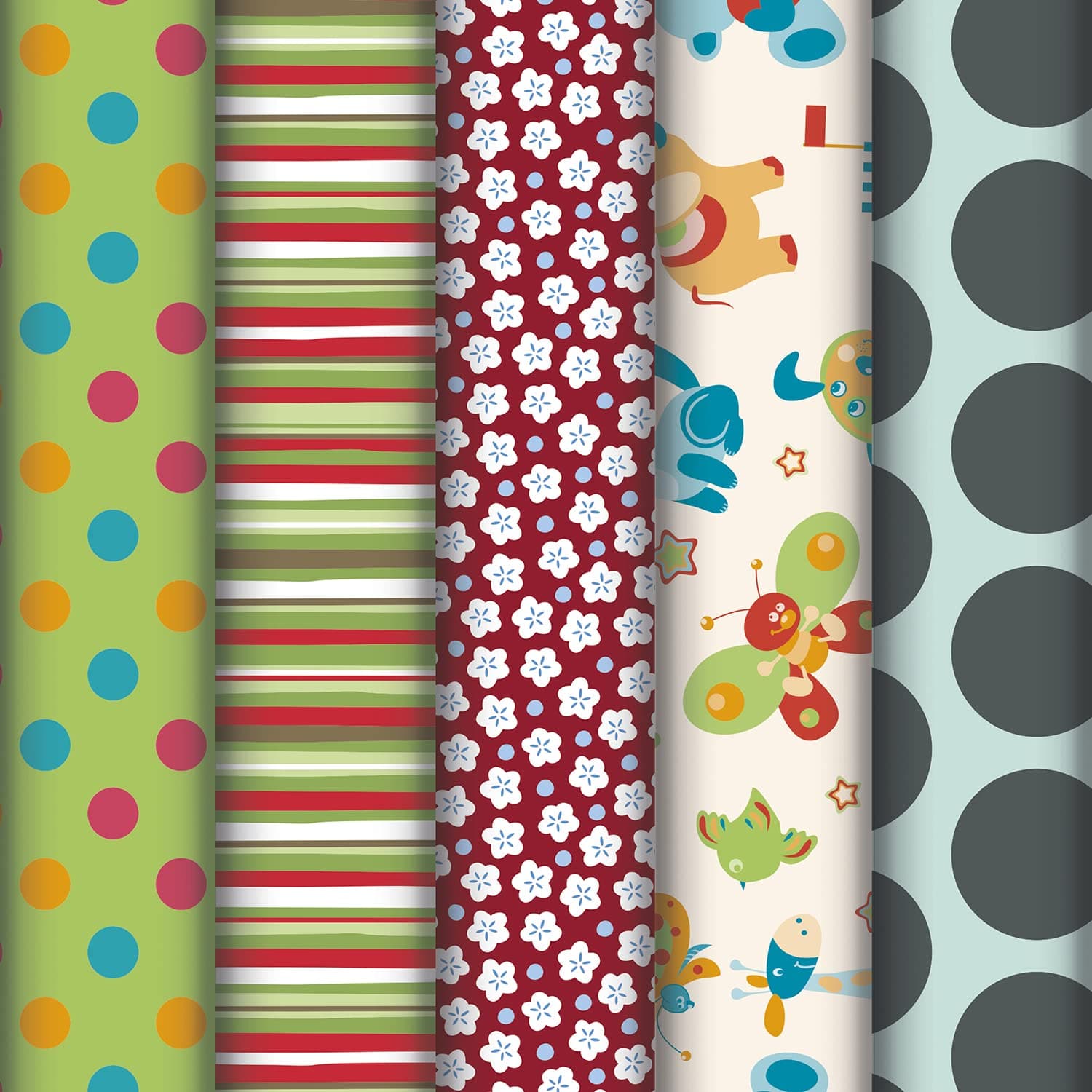 Clairefontaine 211453AMZC Box of 12 Rolls of Excellia Wrapping Paper 2 m x 0.70 m (Large Width) 80 g, 5 Assorted Designs