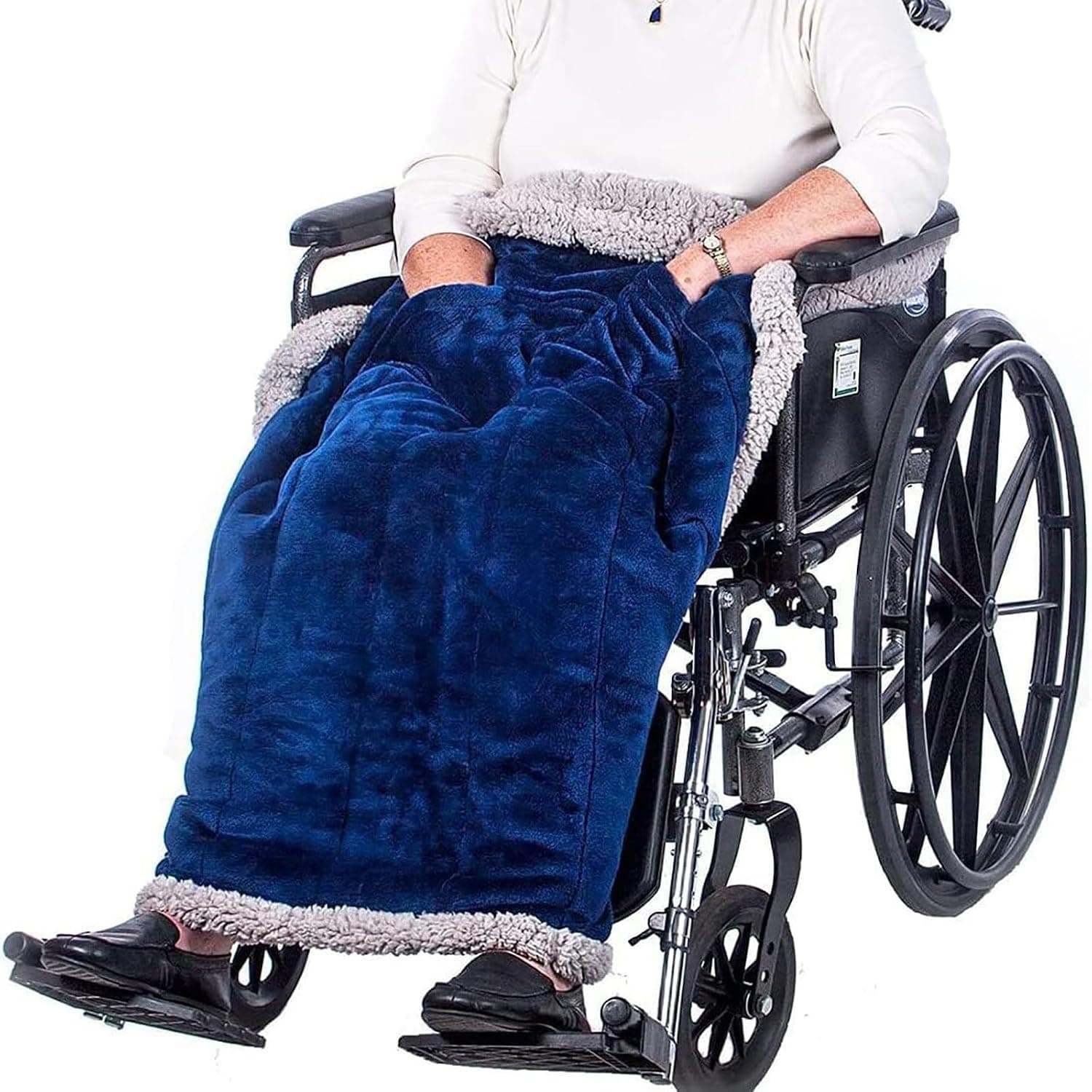 Wheelchair Blanket with Pocke, Warm Fleece Blanket for Sofa, Soft Cozy Lap Blanket Warm,for People in Wheelchairs Adults Elderly Leg and Lower Body Cover, Navy Blue