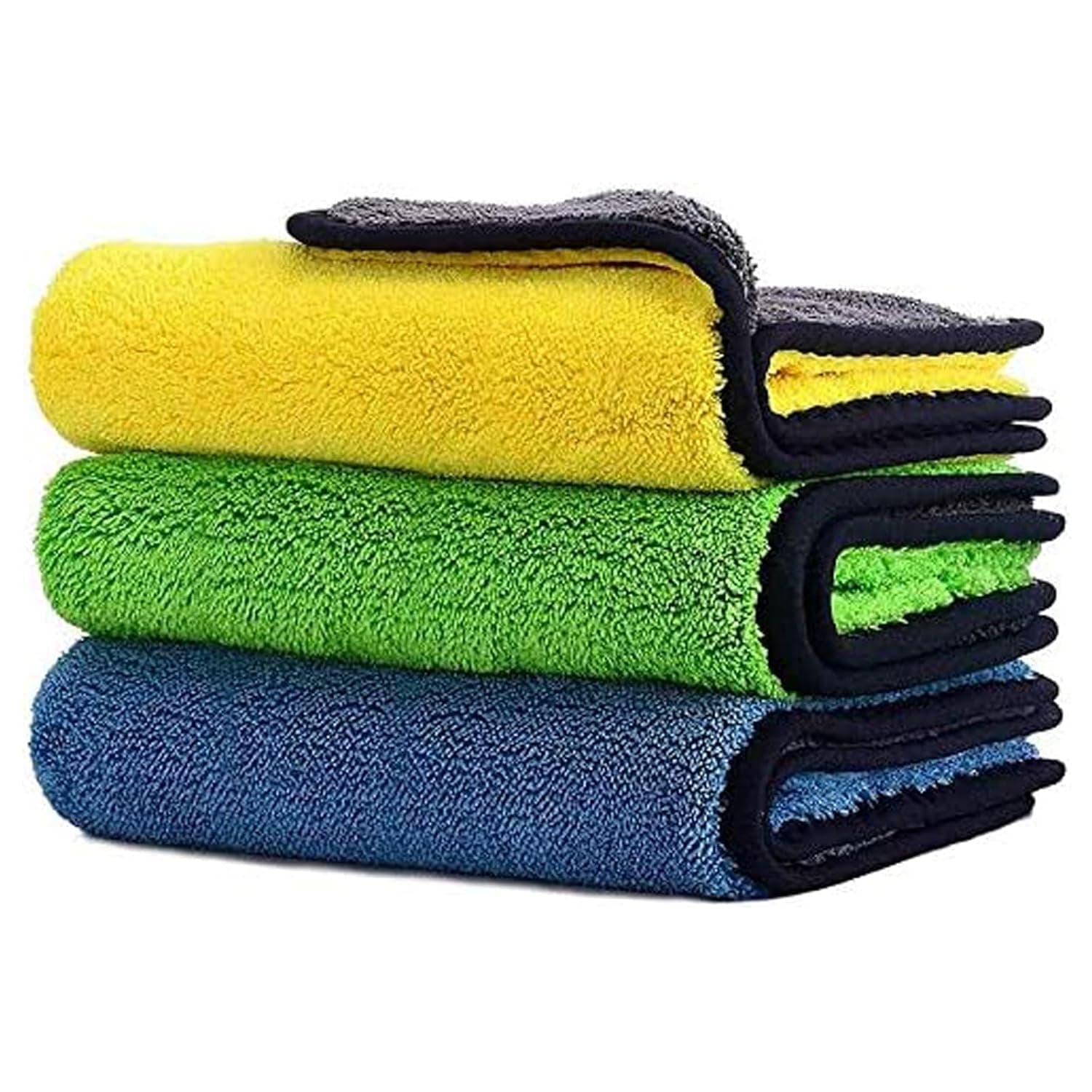 3pcs Superfiber Car Dry Towel, Double-Sided Super Thick Plush Superfiber Towel