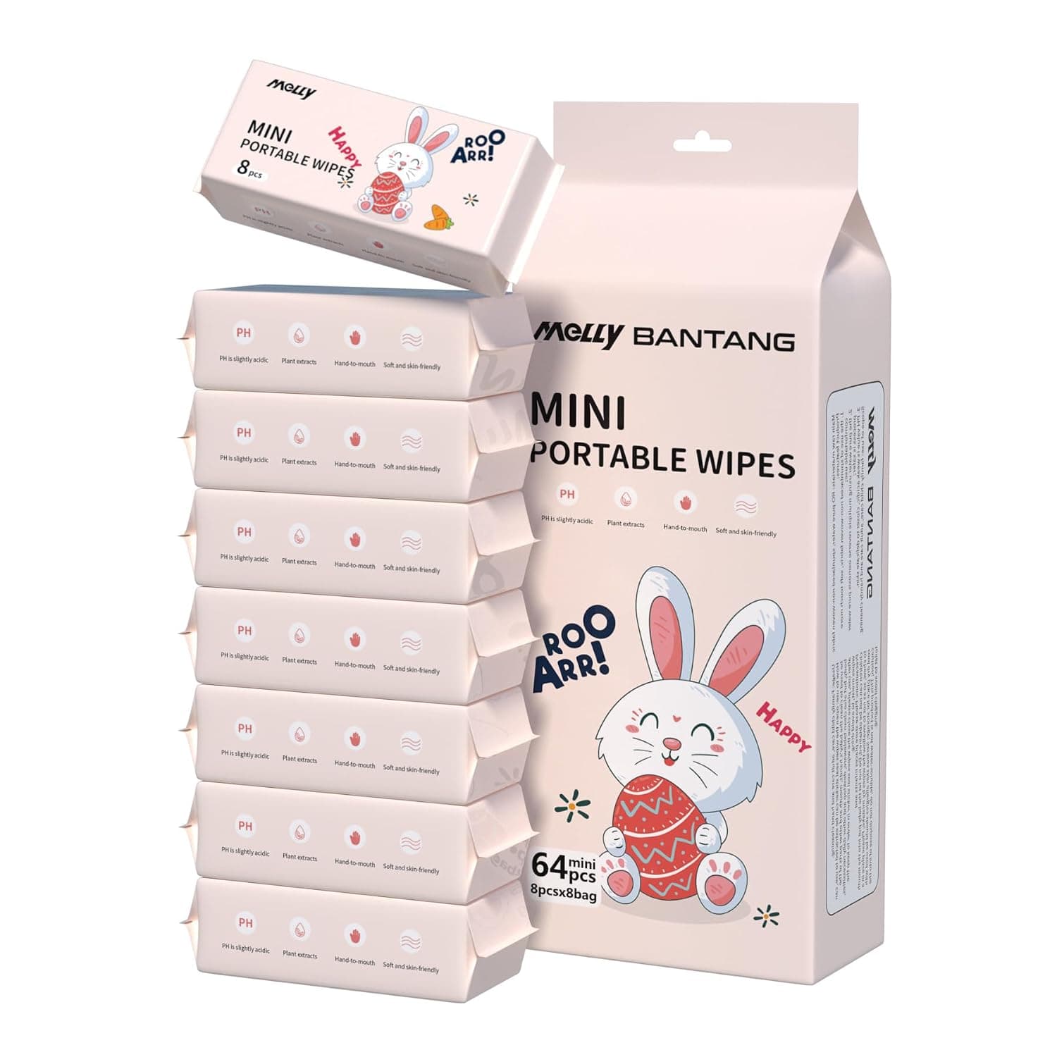 Travel Wipes 8 Packs (64 Wipes), Mini Portable Wet Wipes for Baby, Makeup, Hand & Face Cleaning, Unscented Flushable Pocket Tissue Singles for Women, Kids & On-the-Go Essentials