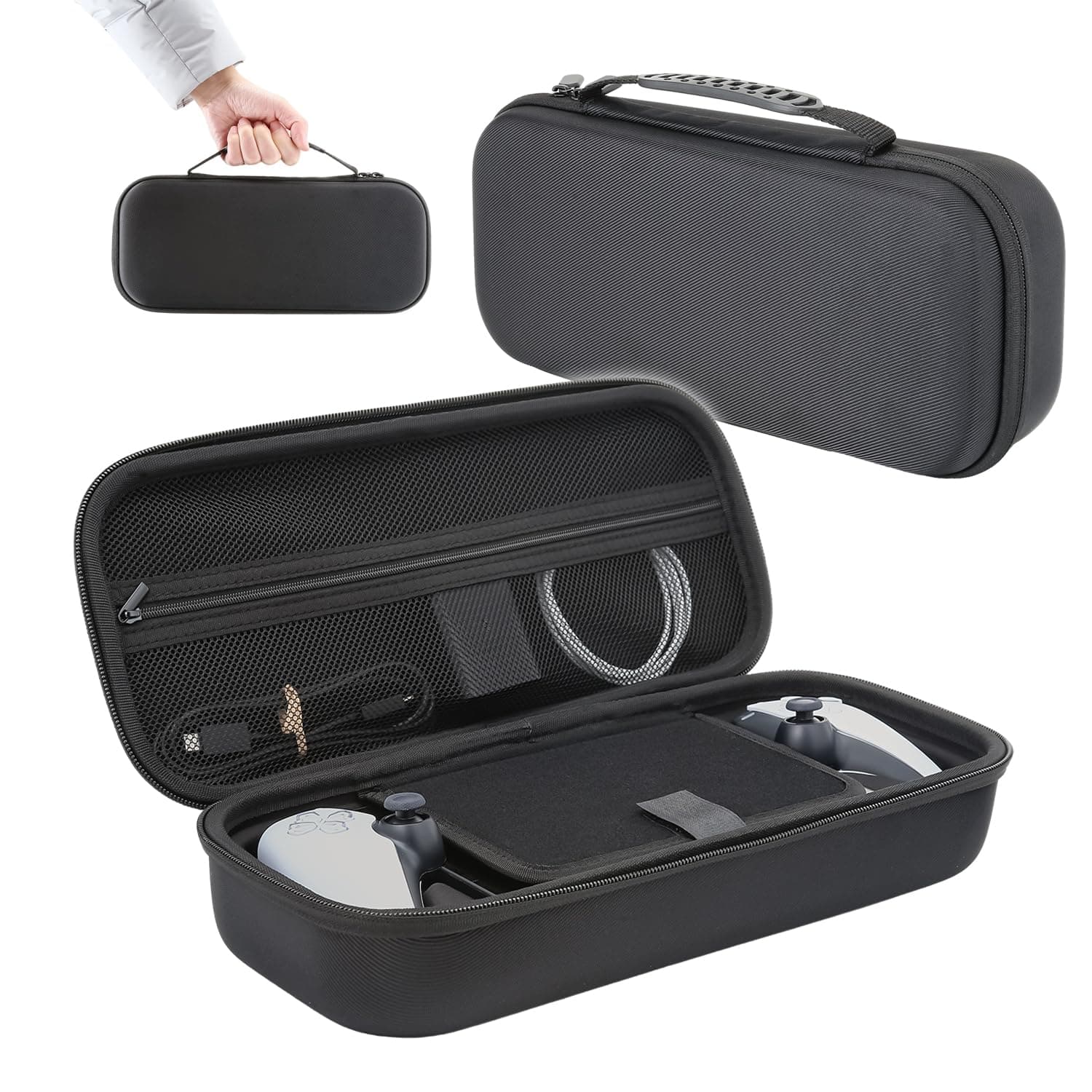 حافظة صلبة لجهاز بلاي ستيشن وملحقاته، حقيبة حمل لبوابة سوني بلاي ستيشن، حقيبة سفر مقاومة للصدمات والانزلاق والخدش (أسود)