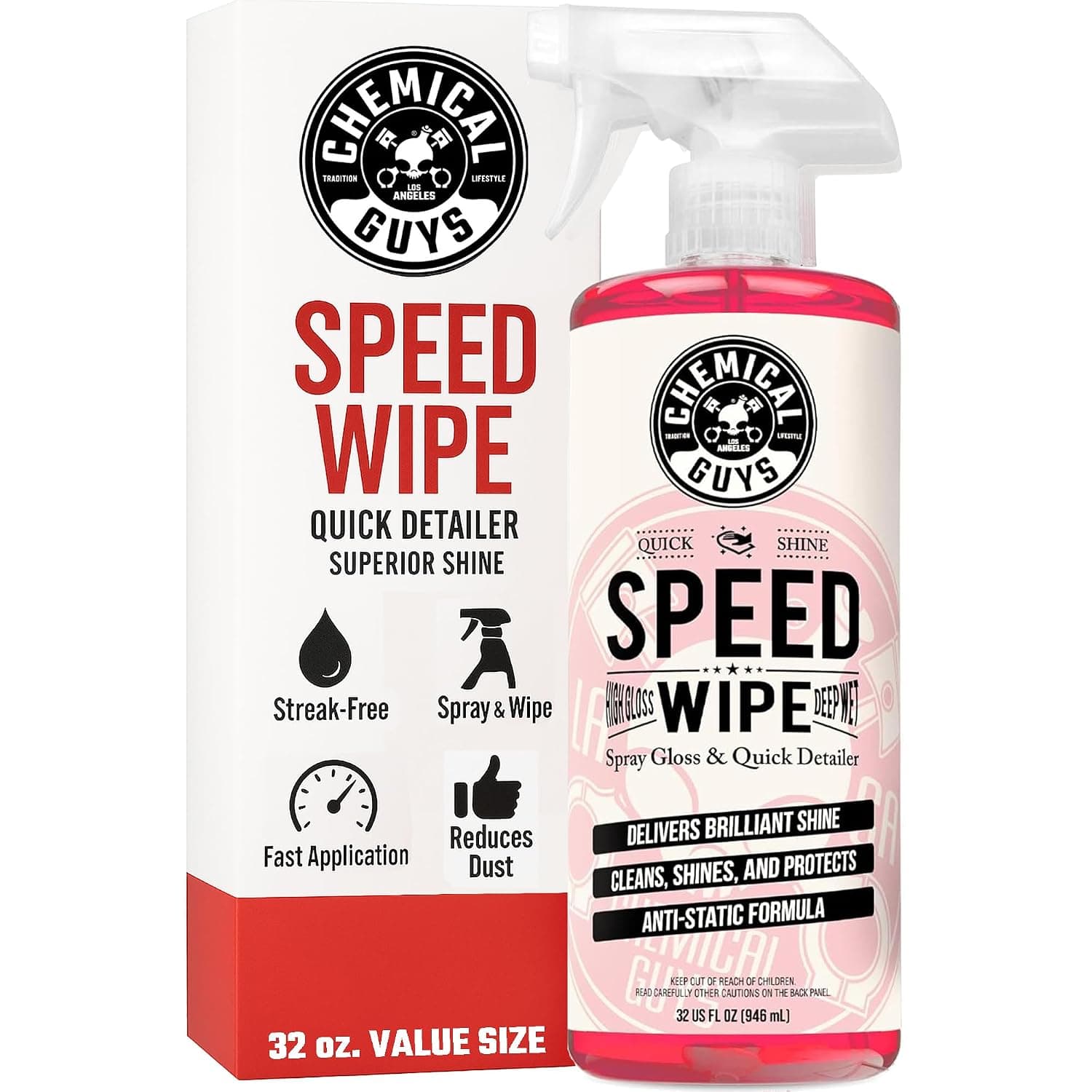 Chemical Guys, Speed Wipe Quick Detailer Spray, High Gloss, Cherry, 32 oz | Spray-and-wipe detailer adds instant streak-free gloss on paint, glass, wheels and trim between washes, cherry