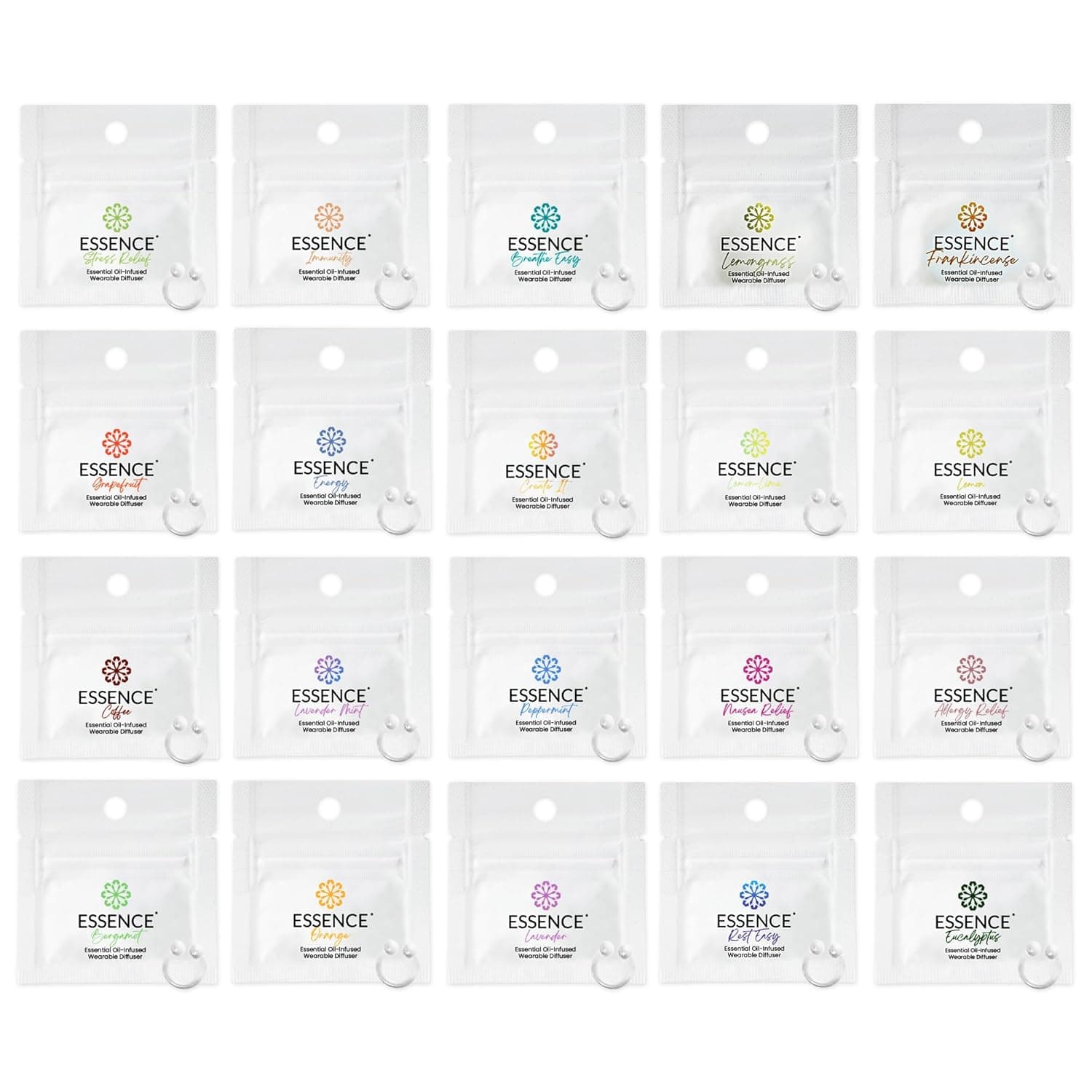 Essence Nasal Diffuser Ring Try-All Sample Pack - 20 Essential Oil Nose Ring Inhalers for Focus, Calm & Mood Support - Find Your Signature Wearable Aromatherapy Scent for Travel, Work & Self-Care