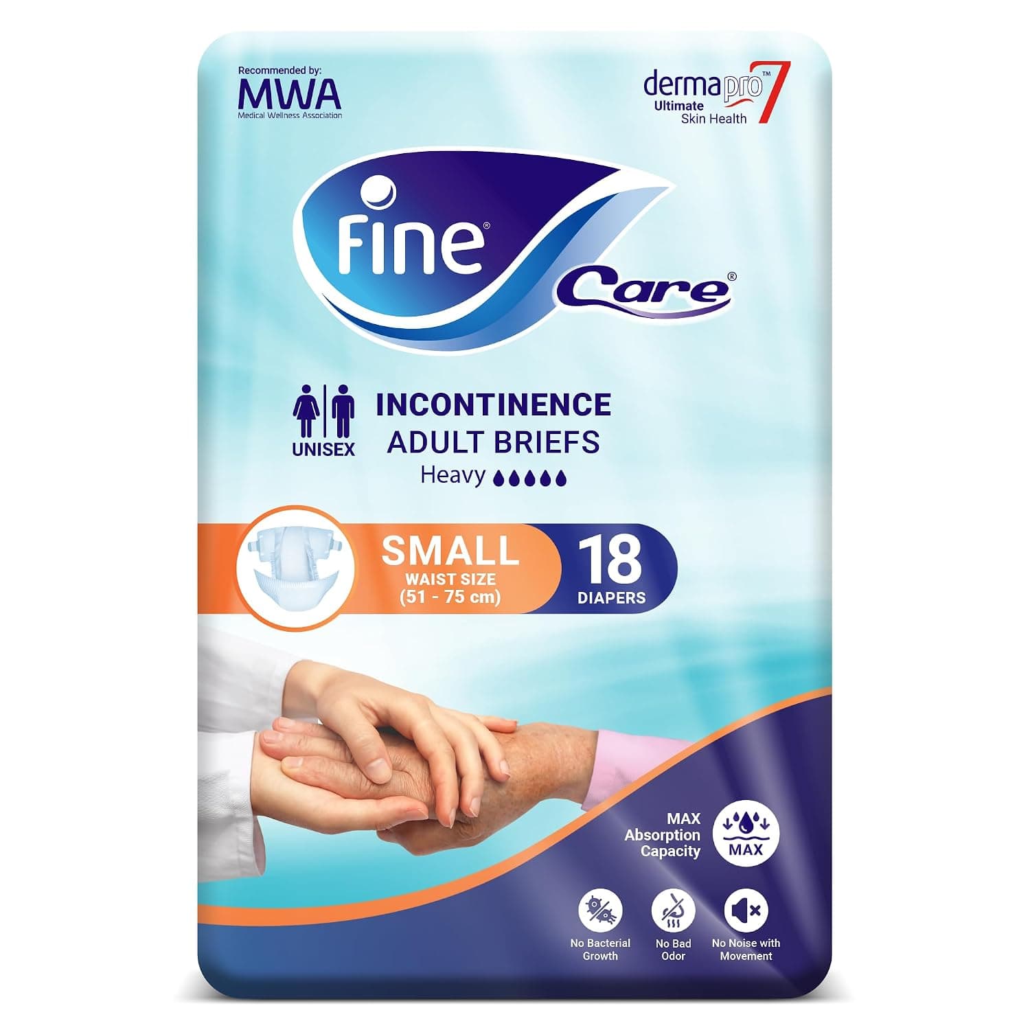 Fine Care Adult Diapers Size Small, Waist (51 - 75 cm) Pack of 18 Incontinence Unisex Briefs, Disposable and Highly Absorbent