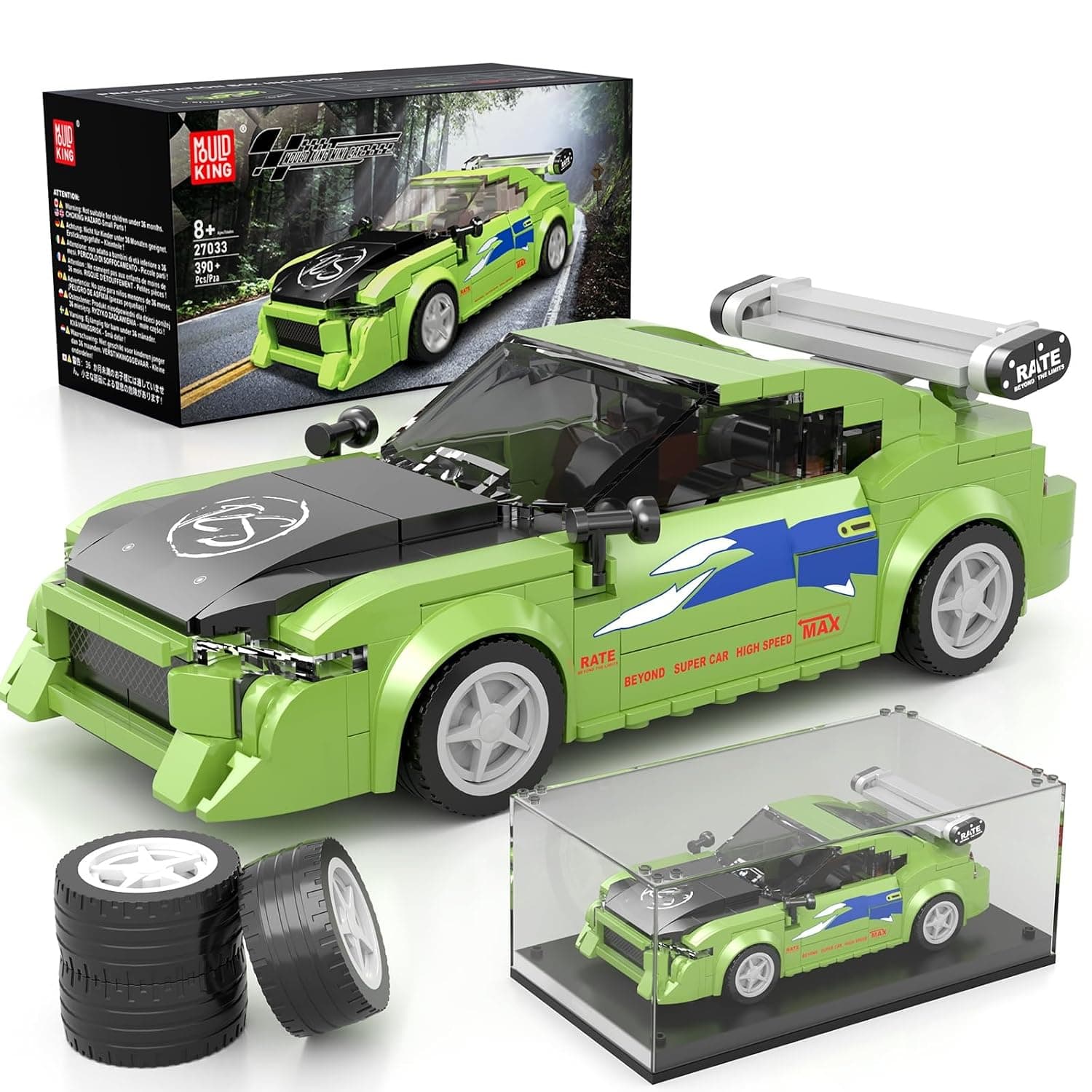 Mould King Super Sports Car Building Set with Display Case, 338 Pcs Model | Display Case, Construction Toy, Collectible Vehicle Blocks Kit