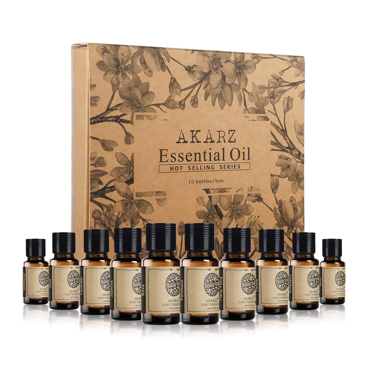 AKARZ 10 Packs Essential Oils Set, 10x10ml Aromatherapy Collection for Diffuser, Home, Candle & Soap Making - Top Scent Kit - Gift Set