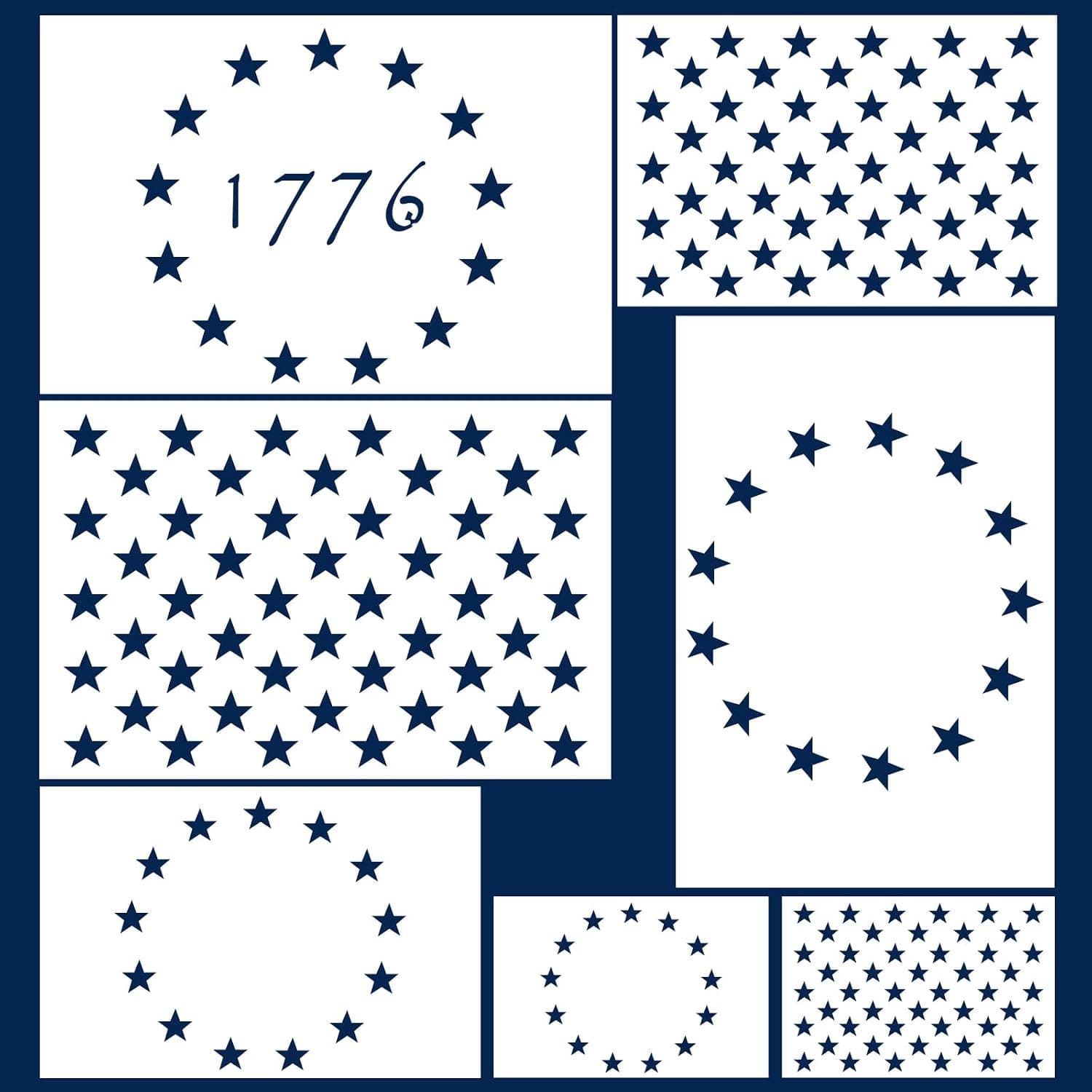 Koogel 7 Pcs Plastic Stencil Template, 3 Sizes American Flag 13/50 Star Stencil Template for Planner/Notebook/Wood/Wall/Graffiti/Card DIY Drawing Painting Craft Projects
