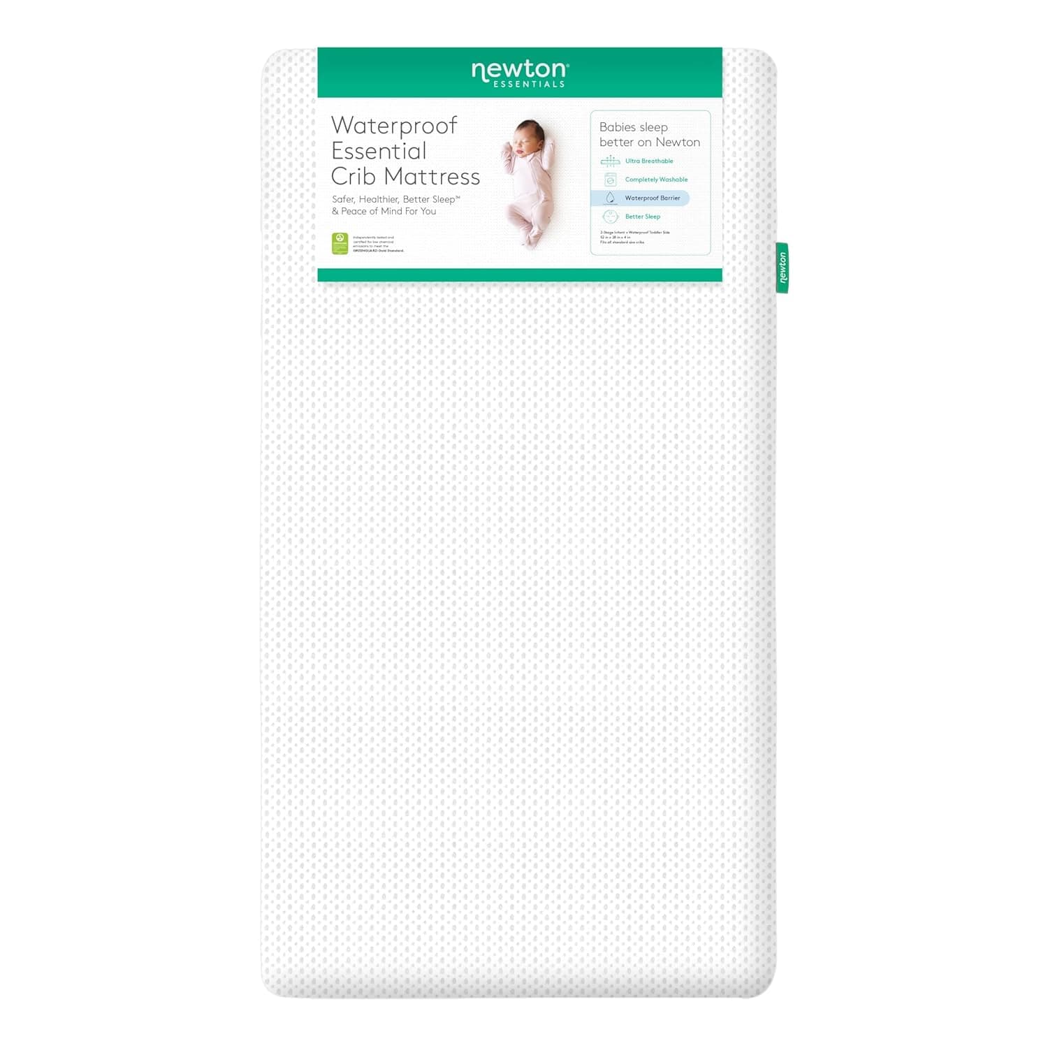 Newton Baby Essential Waterproof Crib Mattress and Toddler Bed - Ultra-Breathable Proven to Reduce Suffocation Risk, Washable Core & Cover, All-Stages, Deluxe 4" - Thick White
