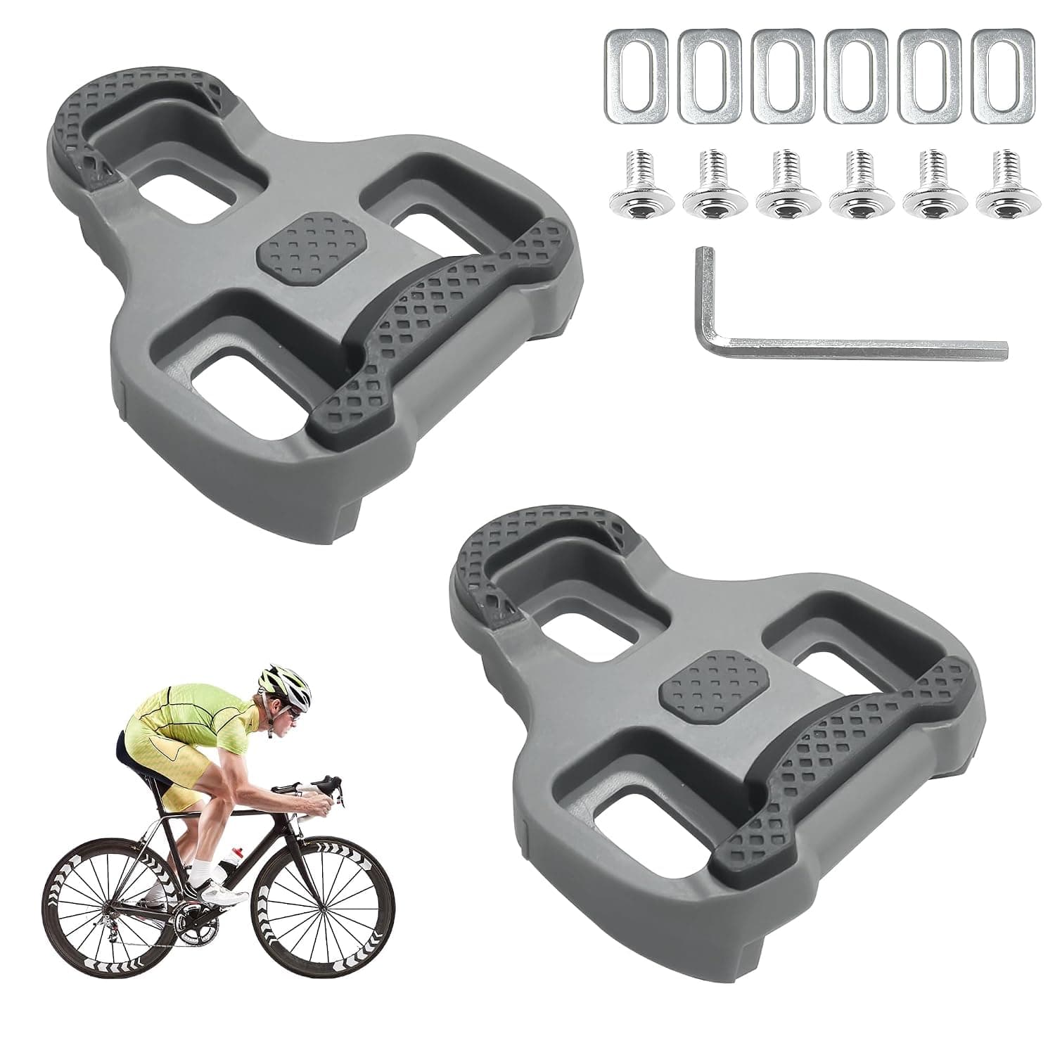 Cycling Cleats with Memory Positioner Function, Cycling Cleats Set for Road & Indoor Use, Anti-Slip TPU Surface, Use for Clipless Pedals, Riding Shoes, Road Bike Pedals, Cleat for Road Bicycle Shoes