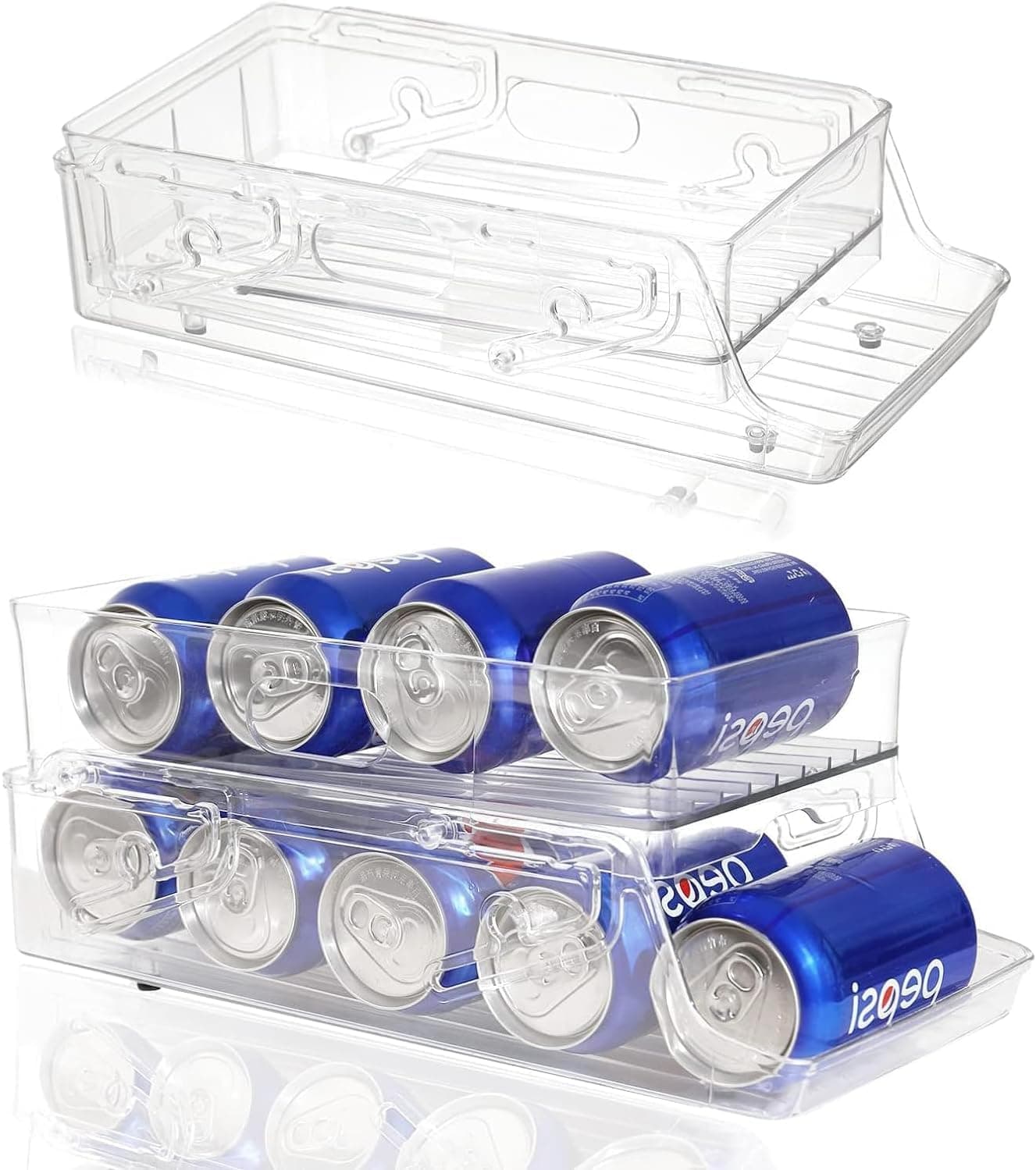 منظم علب صودا قابل للطي بطبقتين للثلاجة من الميكاكوز - حاوية تخزين دوارة اوتوماتيكية وحامل علب المشروبات، رف مشروبات موفر للمساحة للثلاجة والمخزن والخزانة (عبوة واحدة)