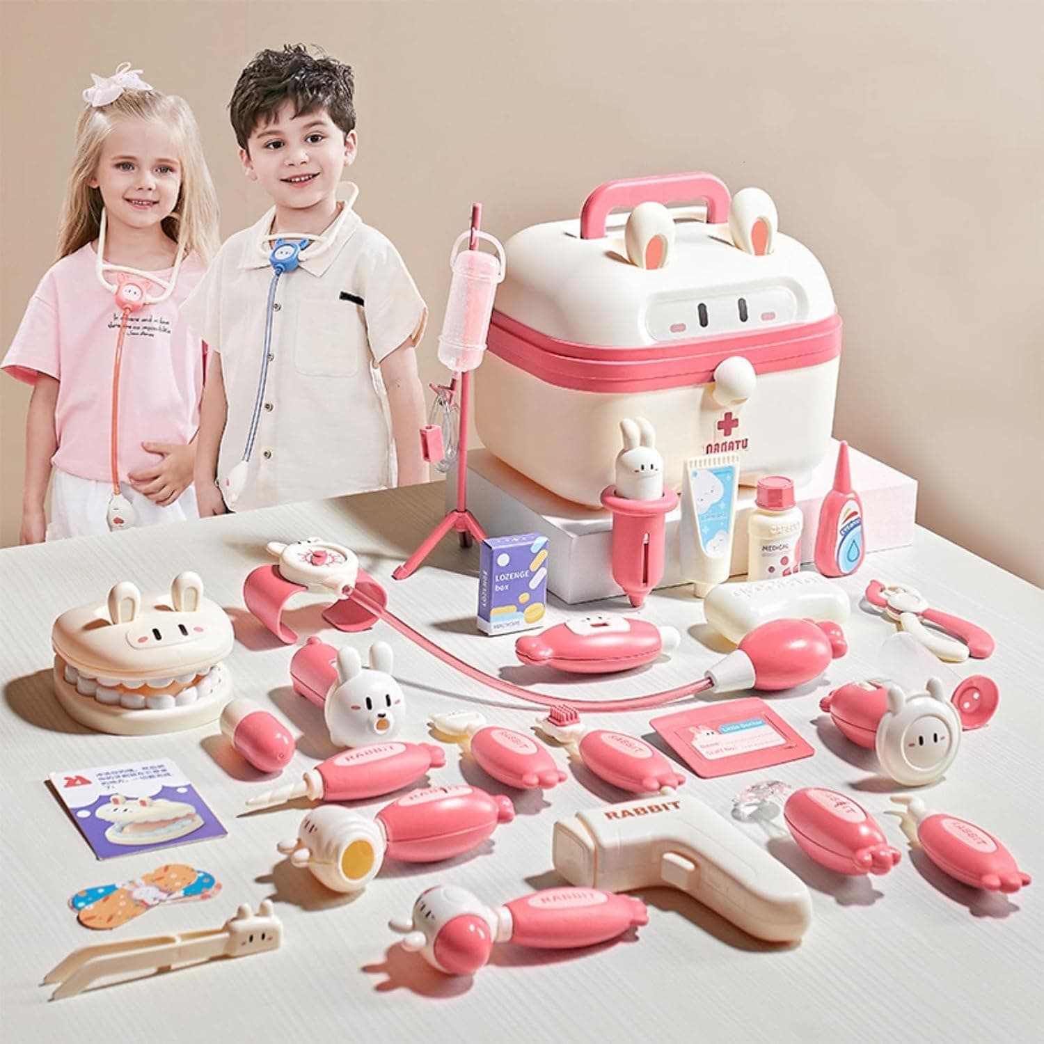 U HOOME Doctor Kit for Toddlers 3-5, Pretend Play Doctor Set for Girls, Medical Kit with Stethoscope, Role Play Dress Up Educational Doctors Toys Gifts for Toddler Boys Girls Ages 3 4 5 6 7 (Pink)