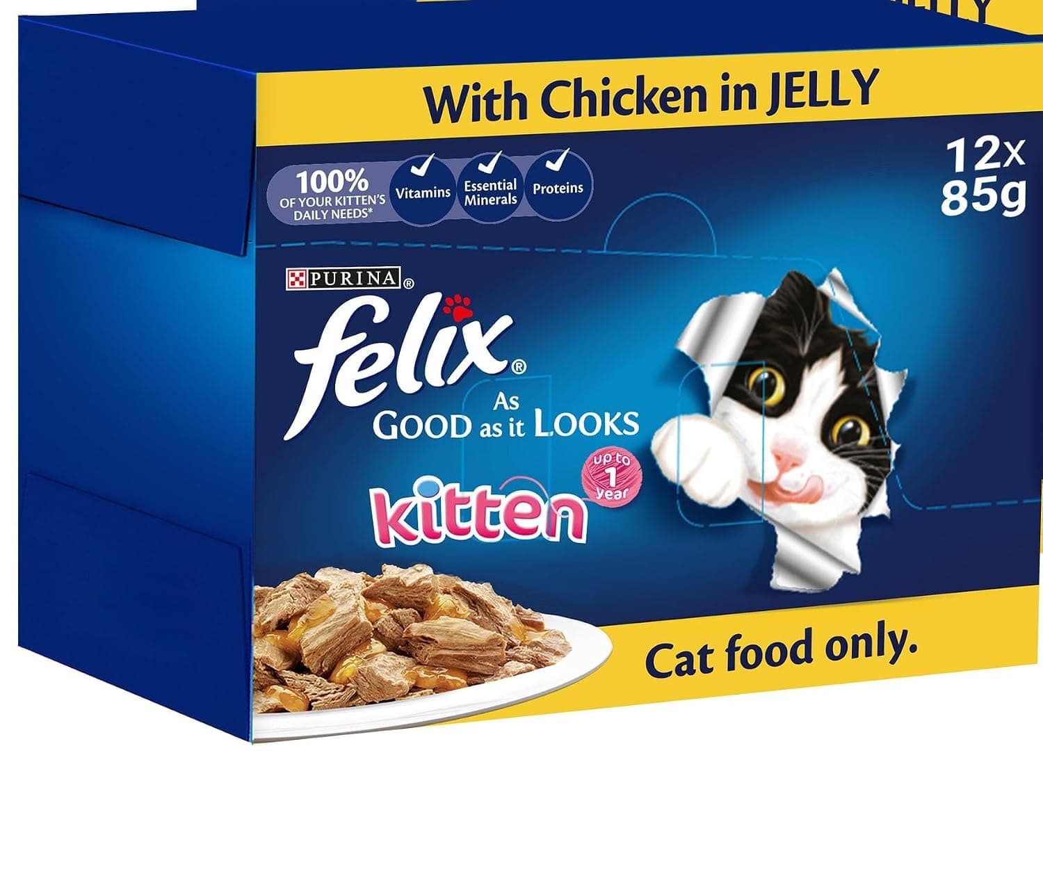 Felix Purina As Good As it Looks Kitten With Chicken In Jelly 85g, Pack of 12