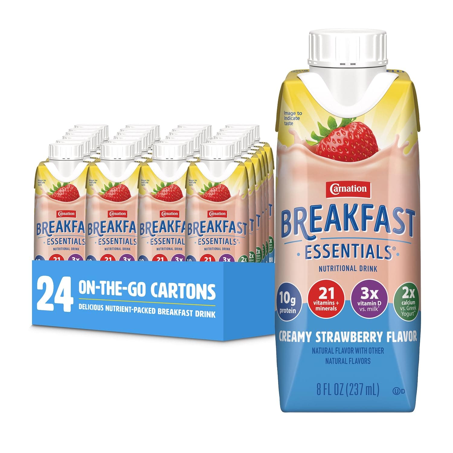 Carnation Breakfast Essentials Ready-to-Drink,Strawberry, 8 FL OZ Carton (Pack of 24)