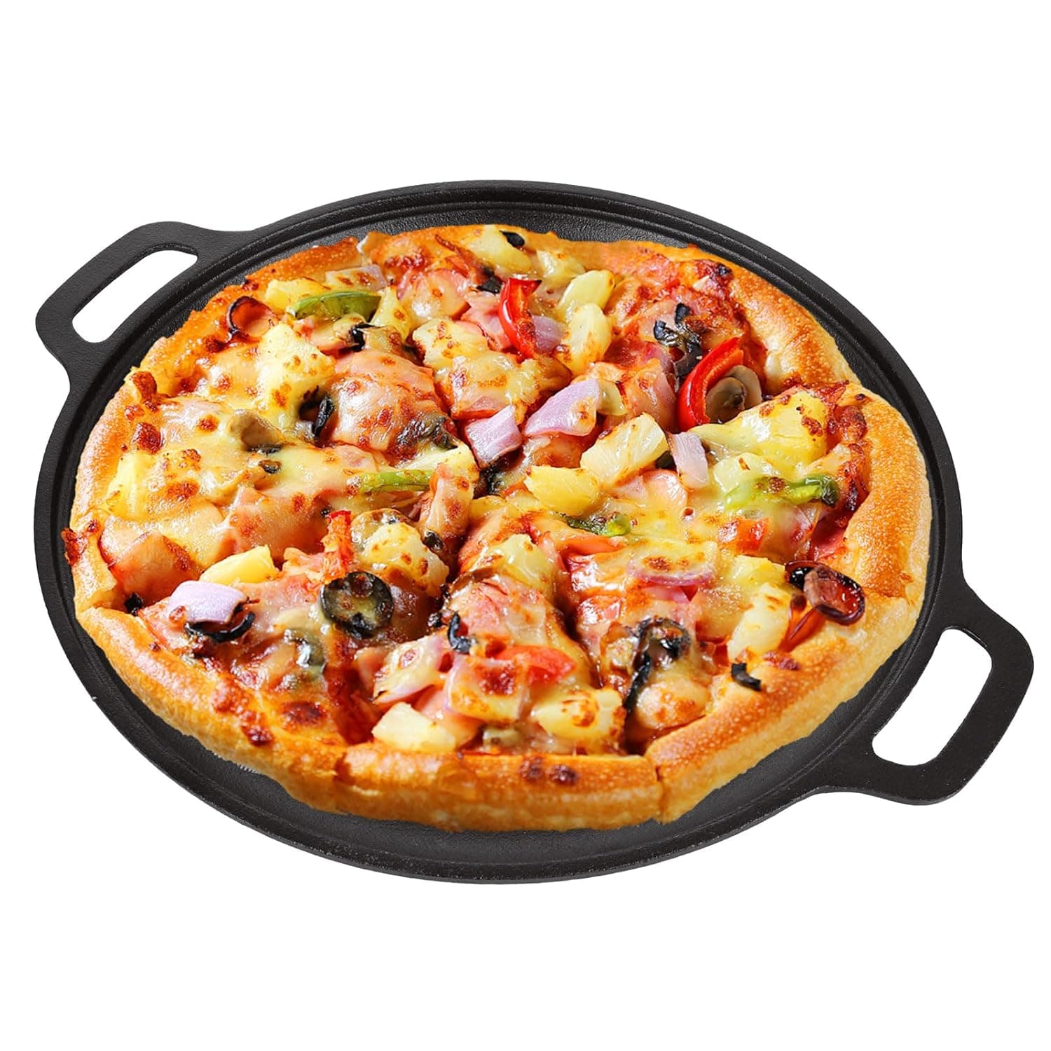 Cast Iron Pizza Pan 12Inch/30CM Cast Iron Skillet Pan with Handle, Pre-Seasoned Round Cast Iron Griddle Pan for Tortillas, Baking Stove, Grill BBQ and Camping, Oven Safe