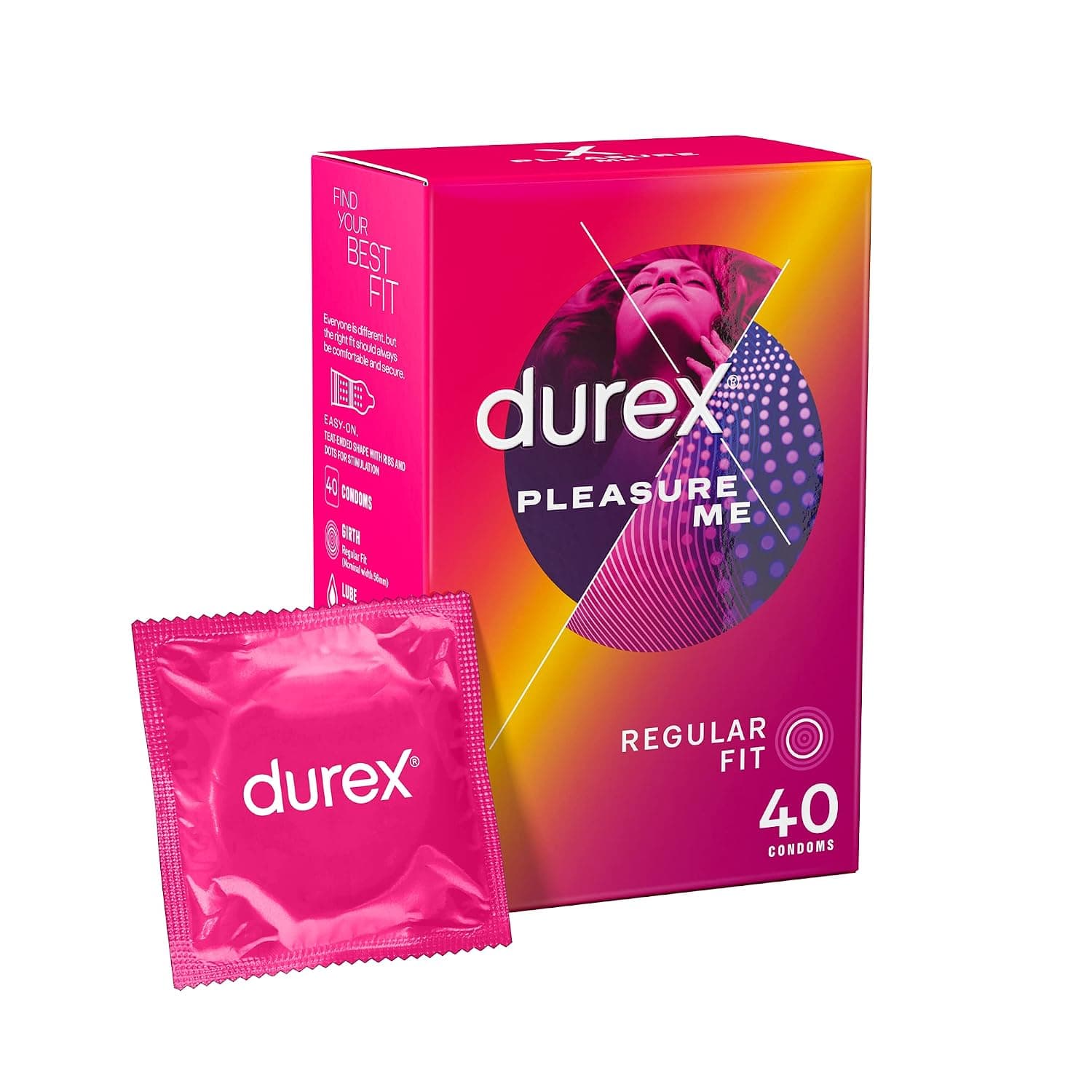Durex 'Pleasure Me' condoms, condoms ribs and dots, pack of 40 pieces (package may vary)