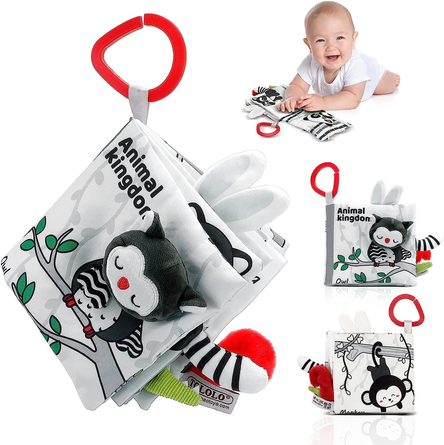 Arabest Soft Baby Cloth Books,3D Touch Feel High Contrast Cloth Book Sensory Baby Toys 0-6-12 Months,Early Learning Stroller Toys for Infants Toddler Gifts Toy,Forest Jungle Tails (Animal)