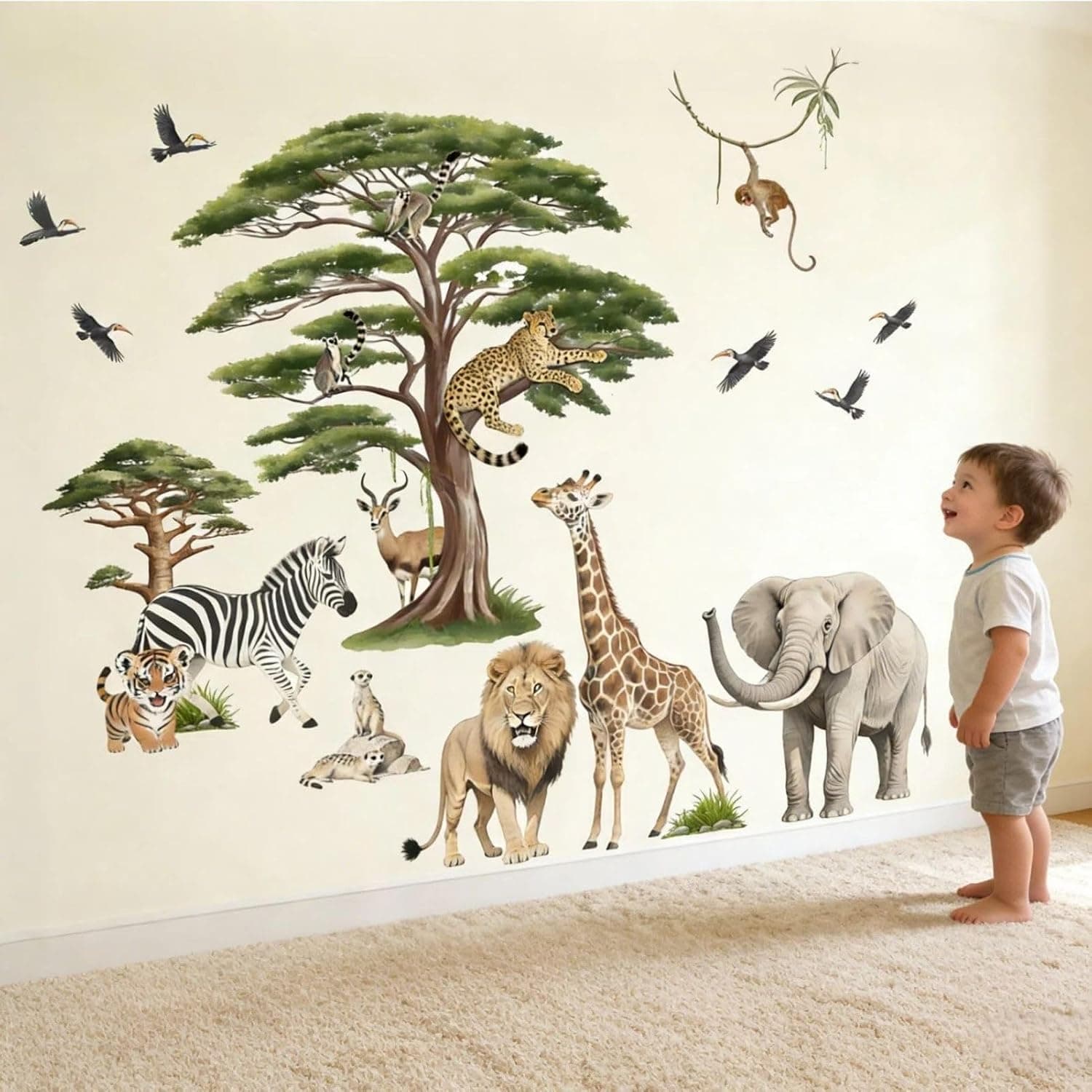 Woodland Animal Wall Decals for Baby: Safari Theme Peel and Stick Vinyl Wall Stickers for Kids Room Children Ages 0-12 Years