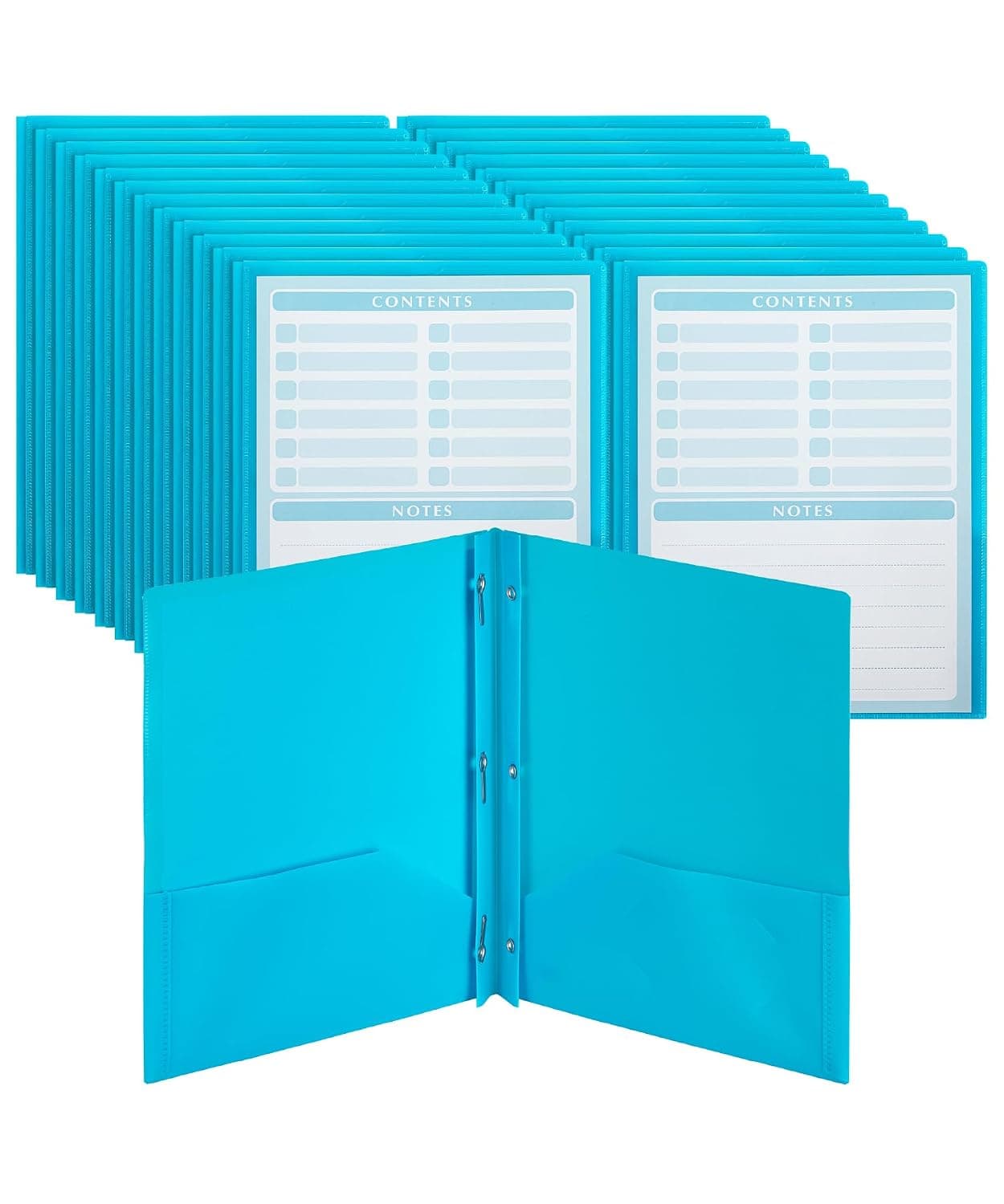 Mr. Pen- Plastic Folders with Pockets and Prongs, 24 Pack, Letter Size, Blue, Flexible Plastic Folders with Prongs, Clear Front Pocket and Card Slot