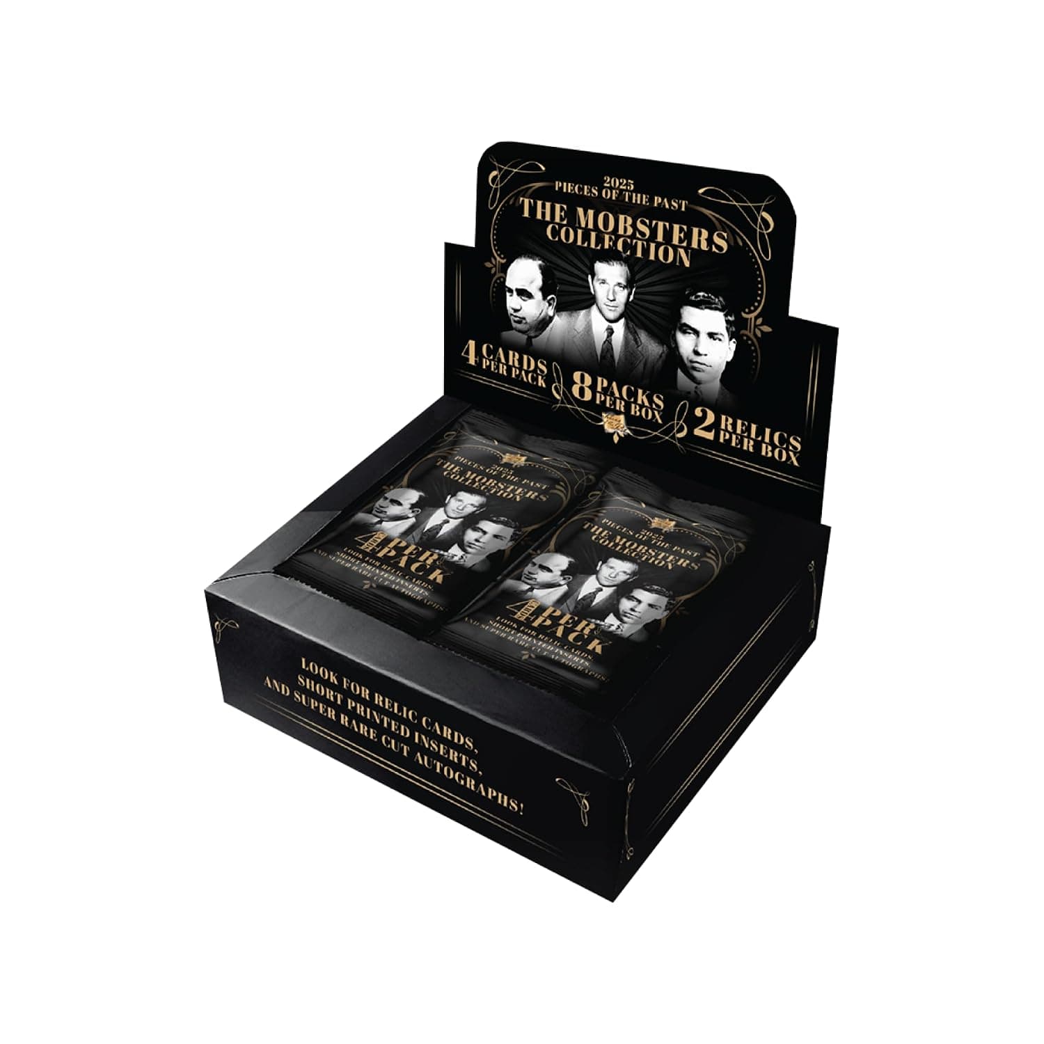 The Mobsters Collection Pieces of the Past Hobby Box Trading Cards | 8 Packs, 4 Per Pack, 2 Guaranteed Relic Hits, Cut Signatures, Vintage Documents, 1/1 Parallels